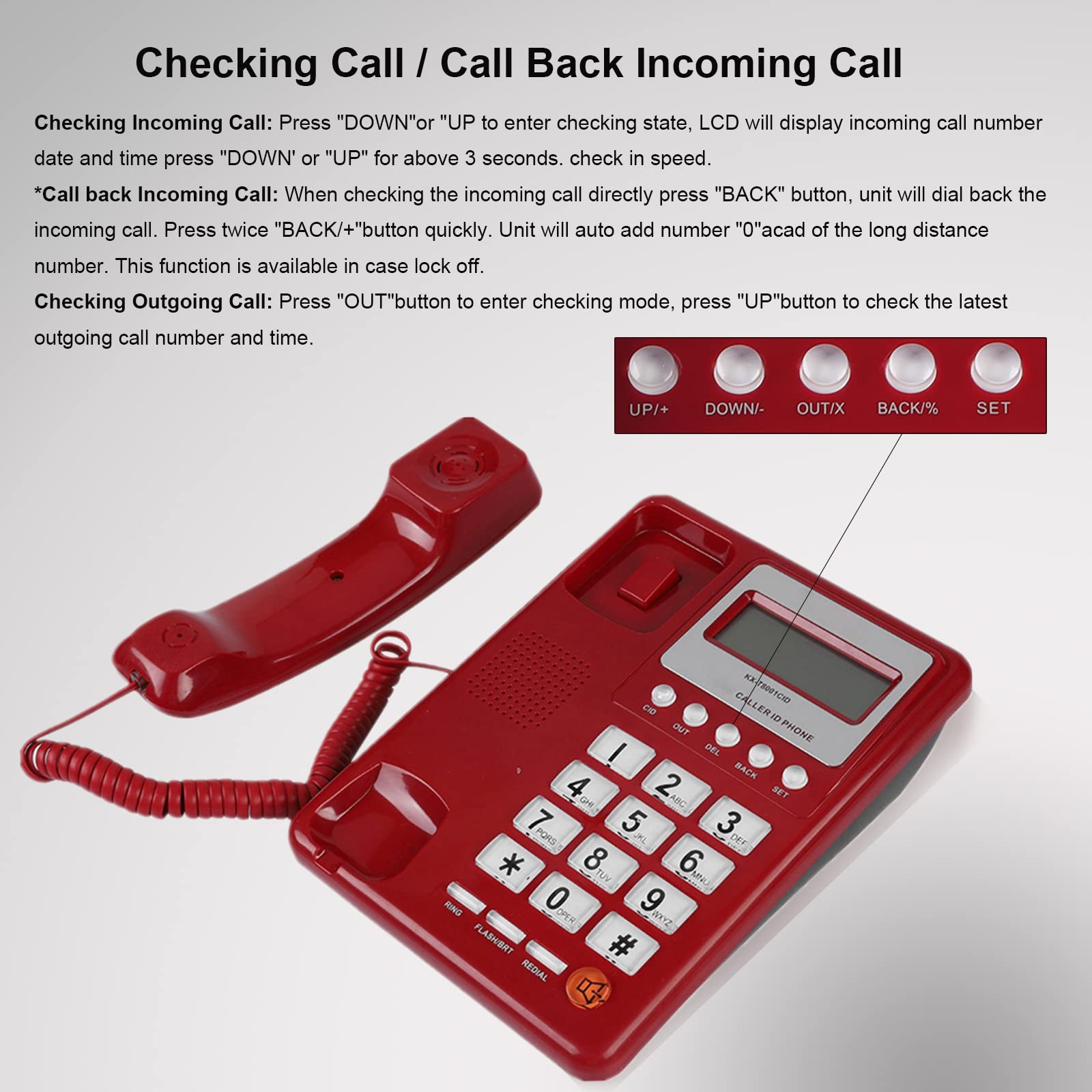 KXT8001 Red Corded Landline Phone with LCD Display - Standard Desktop Telephone for Home, Office, School & Hotel | Reliable Communication Solution for Businesses & Households