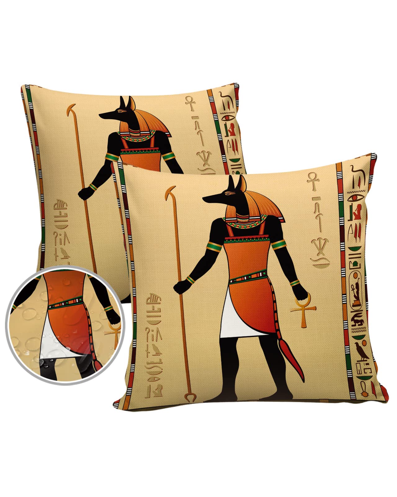 Waterproof Pillow Covers 16x16 Inches - 2 Pack Egyptian Design Cushion Protectors for Sofa, Bed, Car & Outdoor Use - Patio, Garden & Living Room Decor