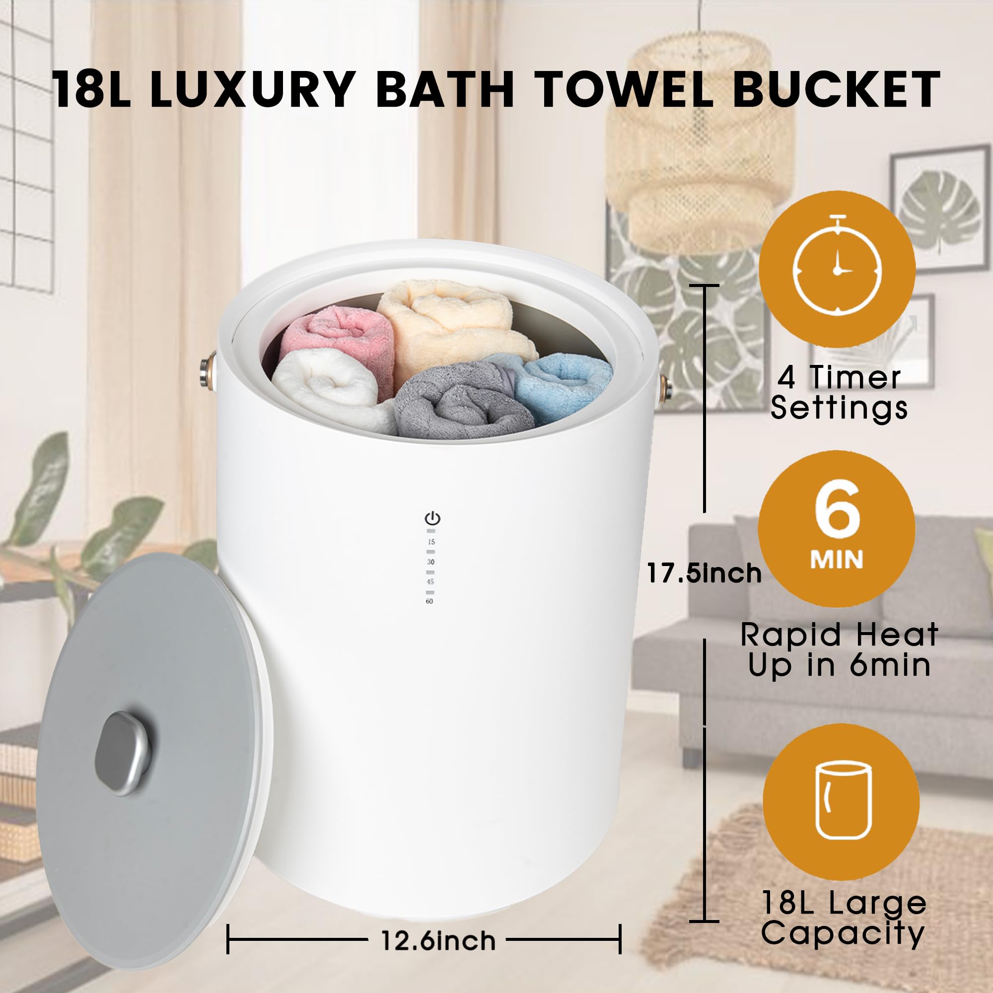 Portable Electric Towel Warmer for Bathroom - Fast Heating Towel Bucket with 4 Timer Settings & Auto Shut Off - Perfect for Warming Towels, Blankets & Pajamas - Ideal for Spa, Salon & Home Use (Grey)
