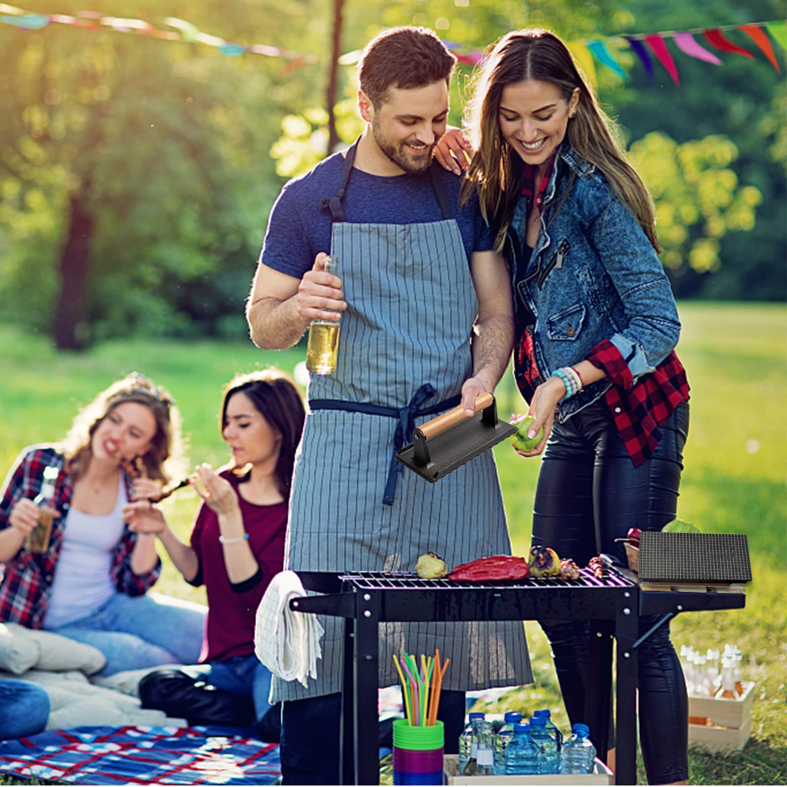 Heavy Duty Cast Iron Grill Press for Burgers, Bacon & Sausages - Perfect for Griddle, Flat Top, Teppanyaki & BBQ - Ideal for Hamburgers, Panini & Meat Pressing at Home or Outdoor Cooking