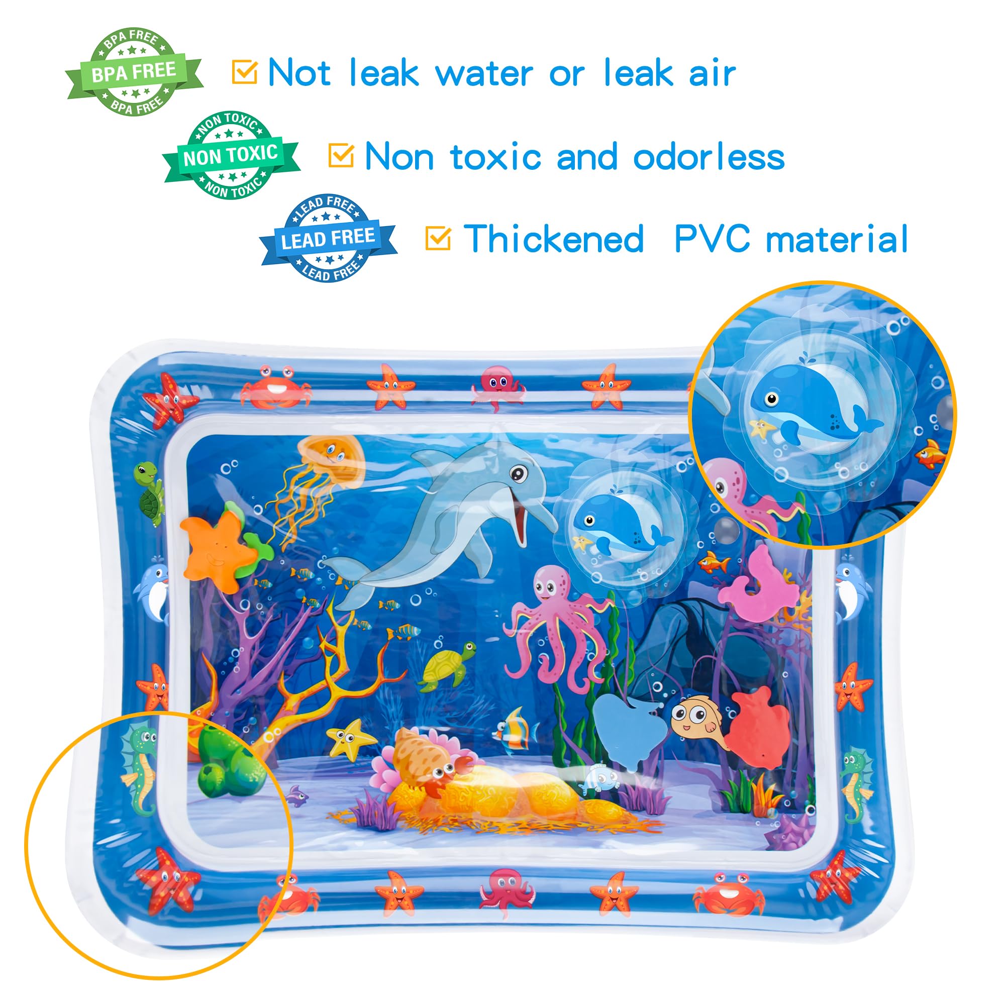 Baby Tummy Time Water Mat with Floating Toys - Sensory Development Activity for Infants 3-6-9 Months | Fun Learning Toy for Boys & Girls | Perfect for Playtime, Daycare & Early Childhood Education