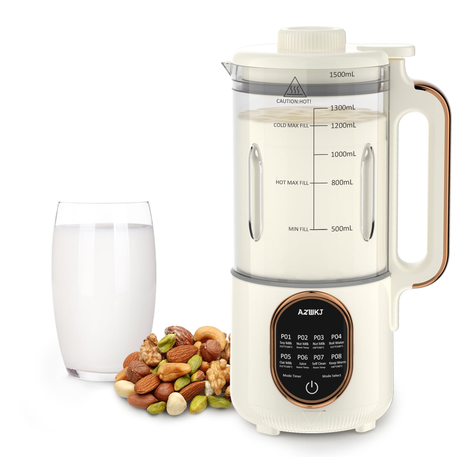 44oz Automatic Nut Milk Maker Machine - 8-in-1 Homemade Soy, Almond, Oat & Coconut Milk Maker with Delay Start & Self-Cleaning | Includes Digital Cookbook | Perfect for Vegan, Keto & Dairy-Free Diets