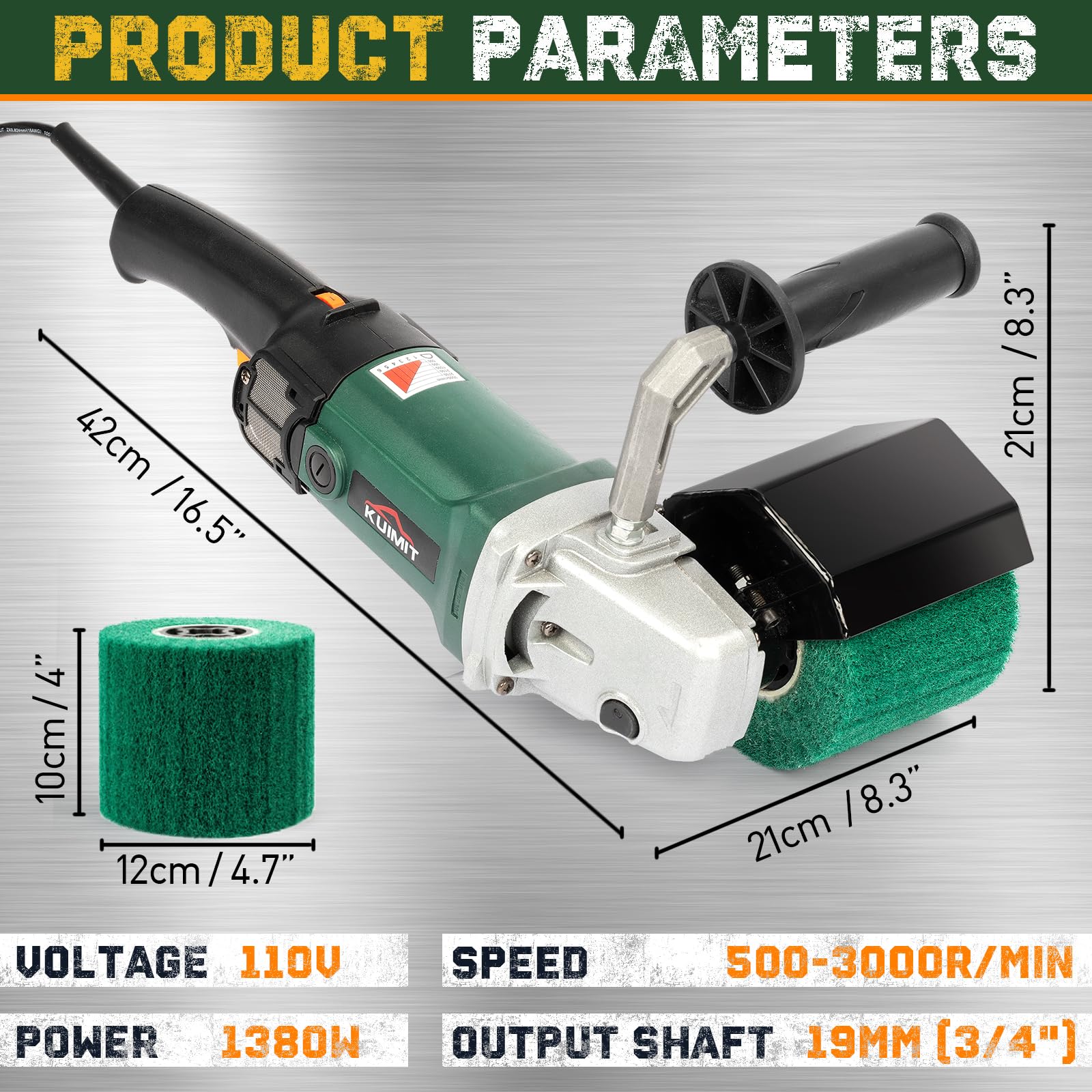 Electric Handheld Metal Burnishing Machine & Wood Polisher - Professional Stainless Steel Sander with Lock Switch & Auxiliary Handle for DIY, Metalworking, Woodworking & Automotive Polishing Projects