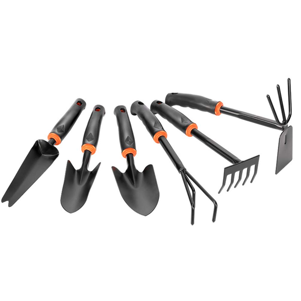 UKCOCO 6-Piece Garden Tool Set - Durable Plastic Handle Small Shovel, Double-Side Hoe, Weeding & Planting Tools for Gardening, Landscaping, and Outdoor Yard Work