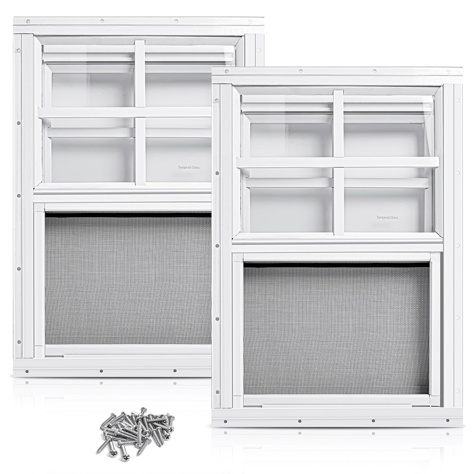 2 Pack White Flush Mount Shed Window 18