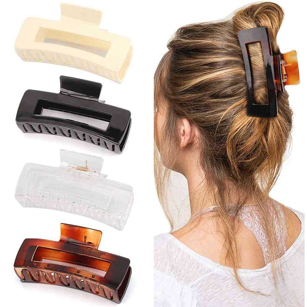 Licogel 4PCS Large Rectangle Hair Claw Clips - Decorative Hollow Barrettes for Women & Girls - Perfect for Thick, Curly, Long or Thin Hair - Great for Work, School, Parties and Everyday Styling