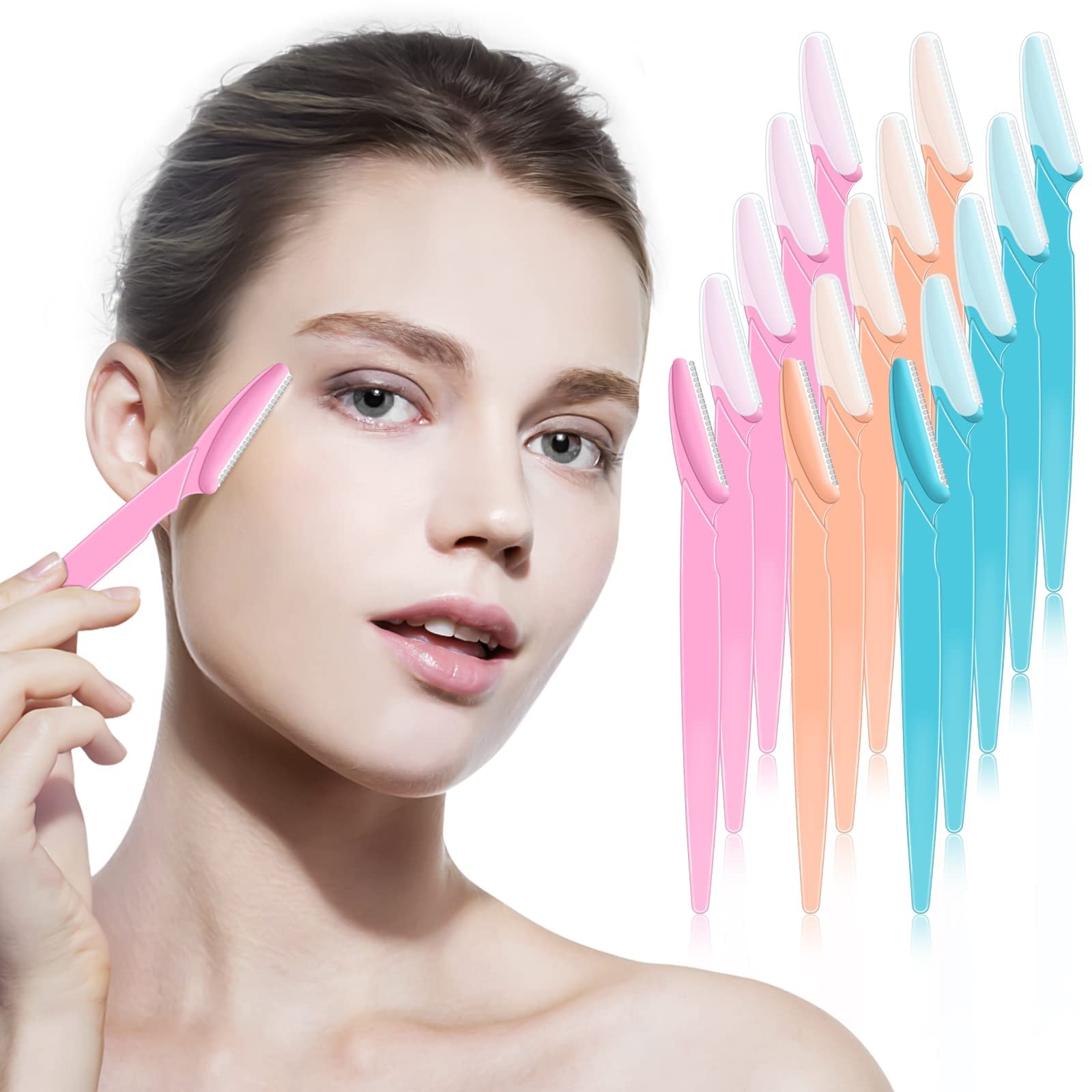 15 Pack Eyebrow Razor & Dermaplaning Tool - Facial Hair Remover for Women | Precision Face Shaver with Cover for Smooth Skin | Exfoliating & Multipurpose Beauty Tool (3 Colors) - Perfect for Eyebrow Shaping, Peach Fuzz Removal & At-Home Skincare Routine