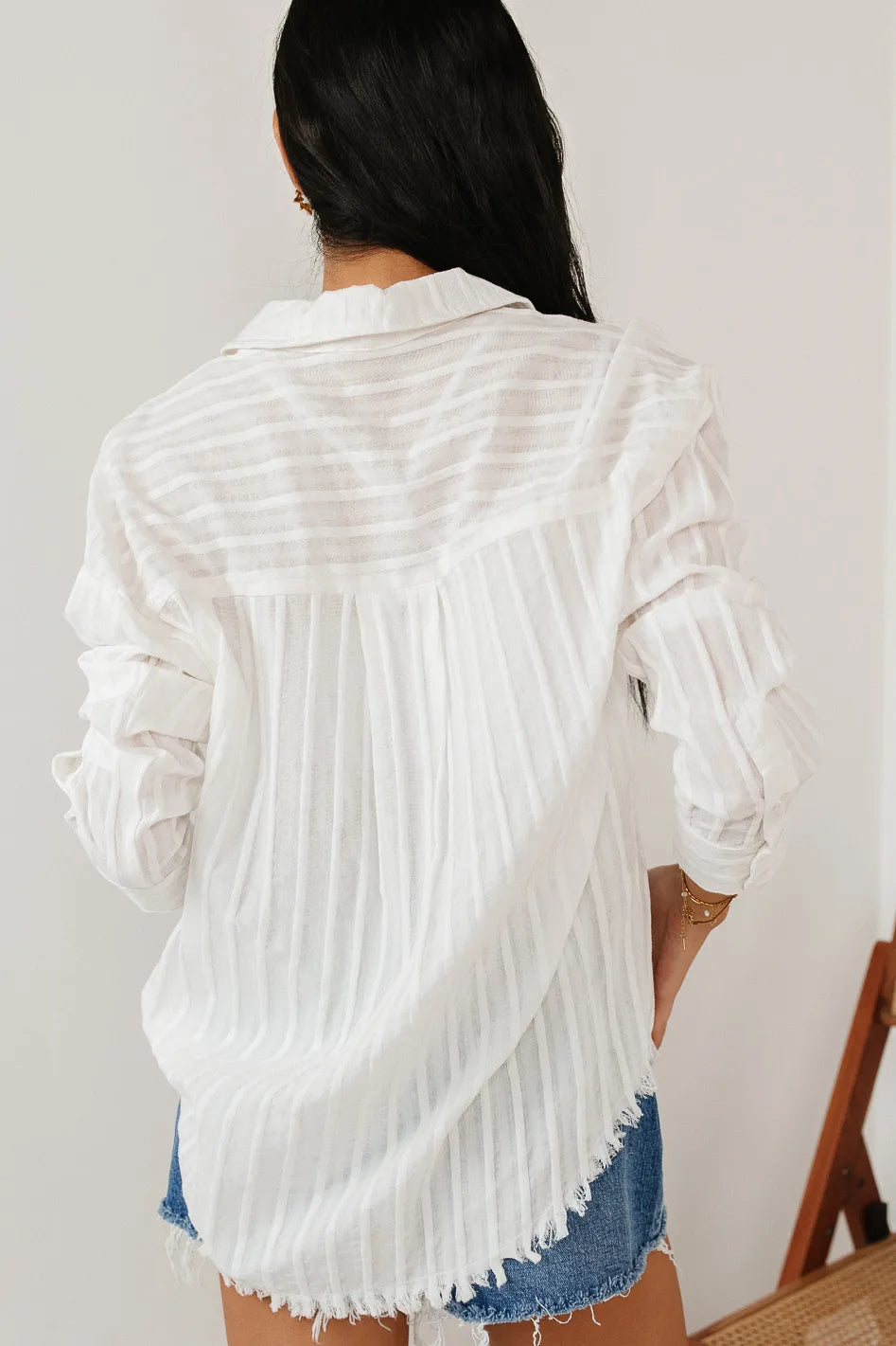 Nyah Women's White Striped Button-Up Shirt - Casual & Office Wear for Everyday Style