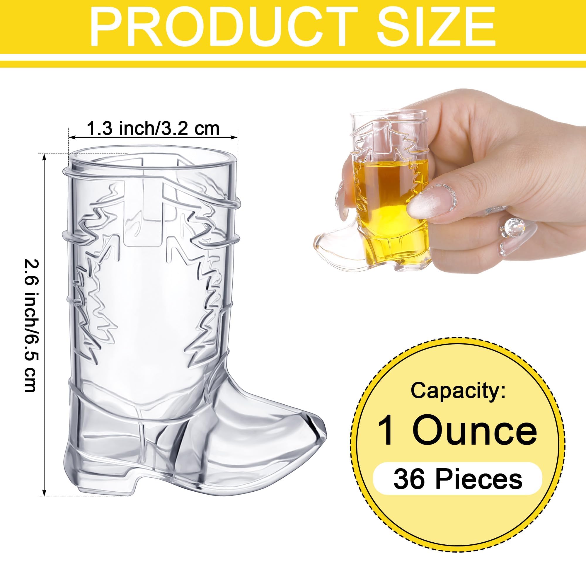36-Piece 1 oz Clear Mini Cowboy Boot Shot Glasses - Reusable Plastic Beer Mugs for Western Parties, Bachelorette Events & Wedding Decor - Perfect for Cowgirl Themed Celebrations, Bar Decor and Country Style Gatherings