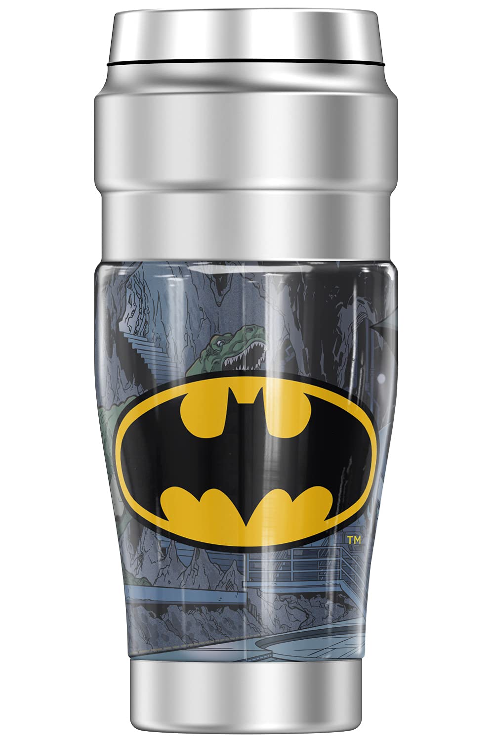 Batman Batcave Thermos Stainless Steel Travel Tumbler - 16oz Vacuum Insulated Double Wall Stainless Steel Water Bottle for Superhero Fans, Office, Gym & Outdoor Adventures