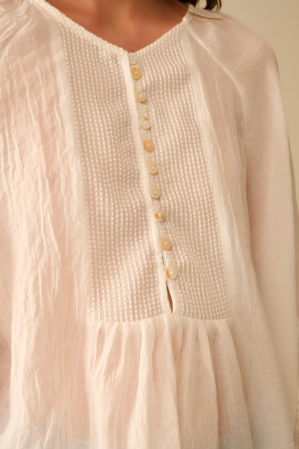 White Silk Chiffon Blouse with Embroidered Sleeves - Elegant Women's Top for Office, Party & Special Occasions