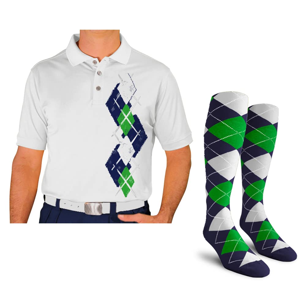 Men's Dry Fit Short Sleeve Graphic Golf Polo Shirt with Socks - Argyle Paradise (5A-5Z) | Moisture Wicking Performance Tee for Golf, Tennis & Casual Wear