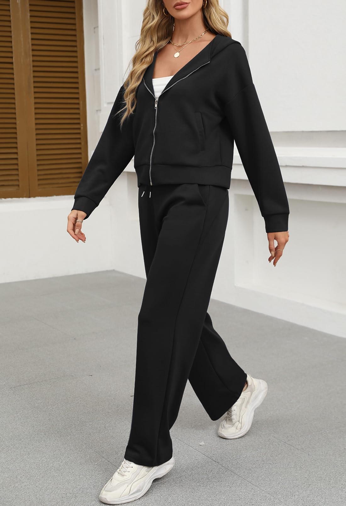 MEROKEETY Women's 2 Piece Hoodie Sweatsuit Set - Zip Up Lounge Sweatpants Tracksuit for Fall | Cozy Outfit for Home, Gym & Casual Wear
