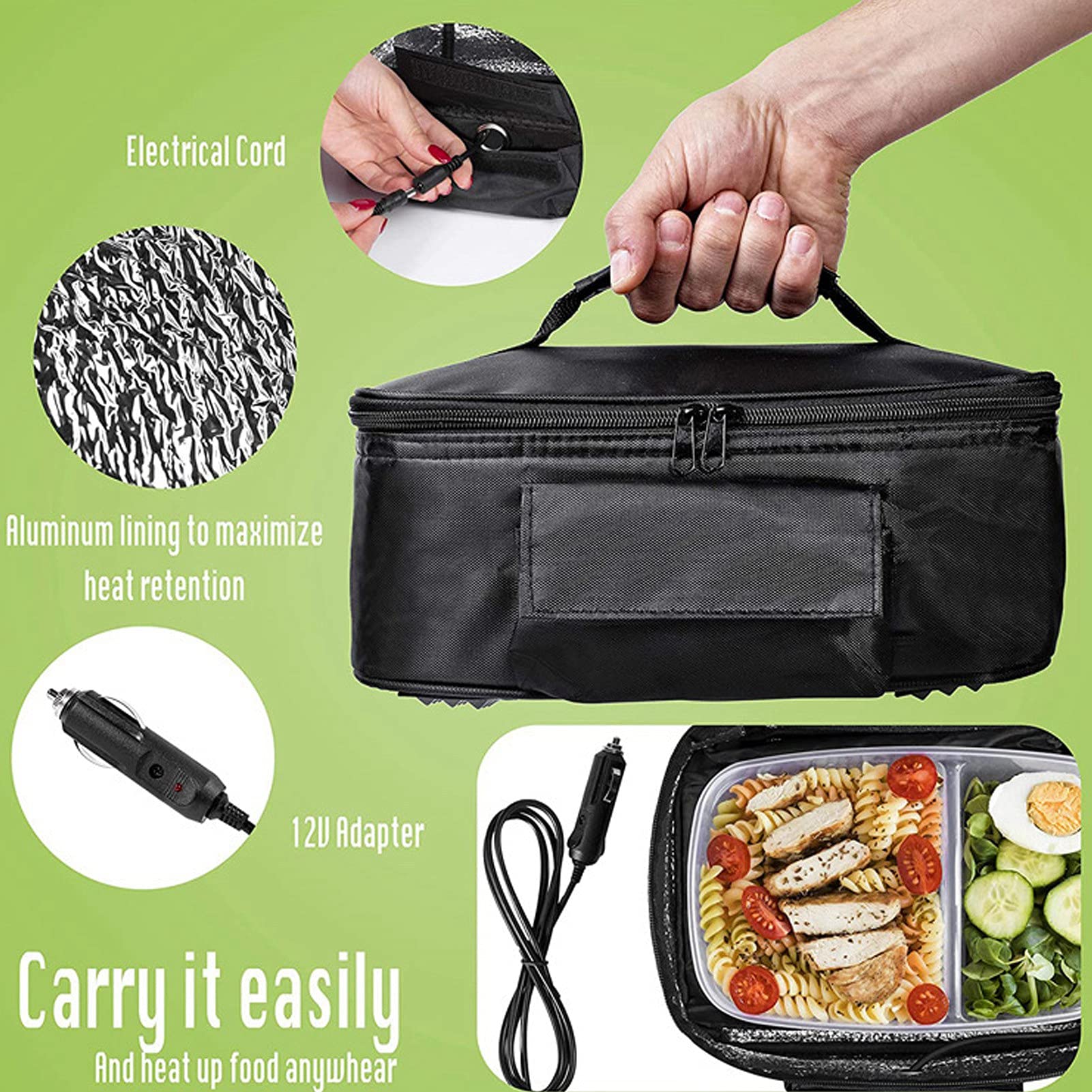 12V Portable Electric Car Oven - Mini Food Warmer & Heated Lunch Box for Reheating Meals & Cooking on the Go - Perfect for Road Trips, Camping, Picnics & Family Gatherings