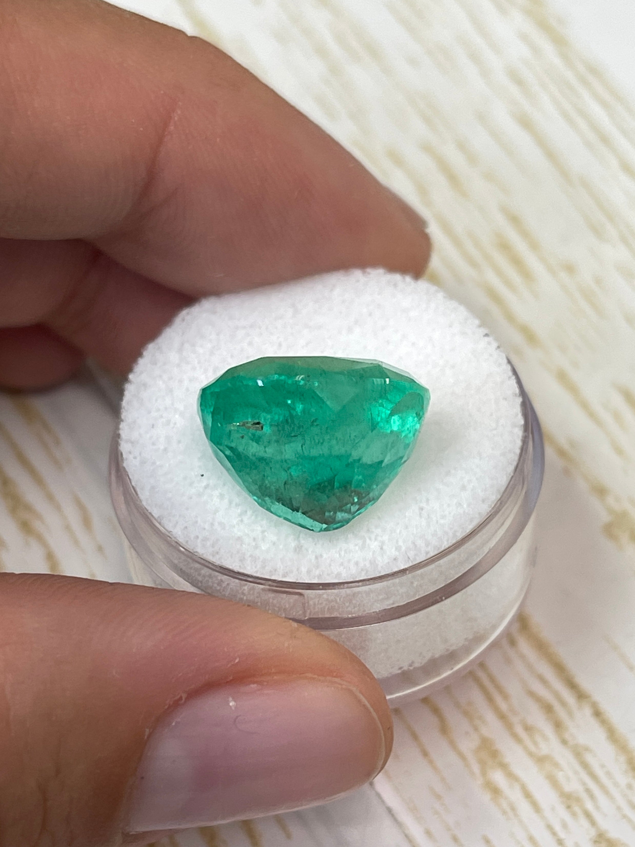 13.63 Carat Natural Colombian Emerald - Medium Green Cushion Cut Loose Gemstone for Jewelry Making, Engagement Rings & Luxury Gifts