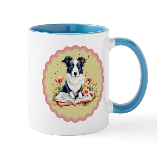 White/Blue Inside - Border Collie Book Lover Mugs