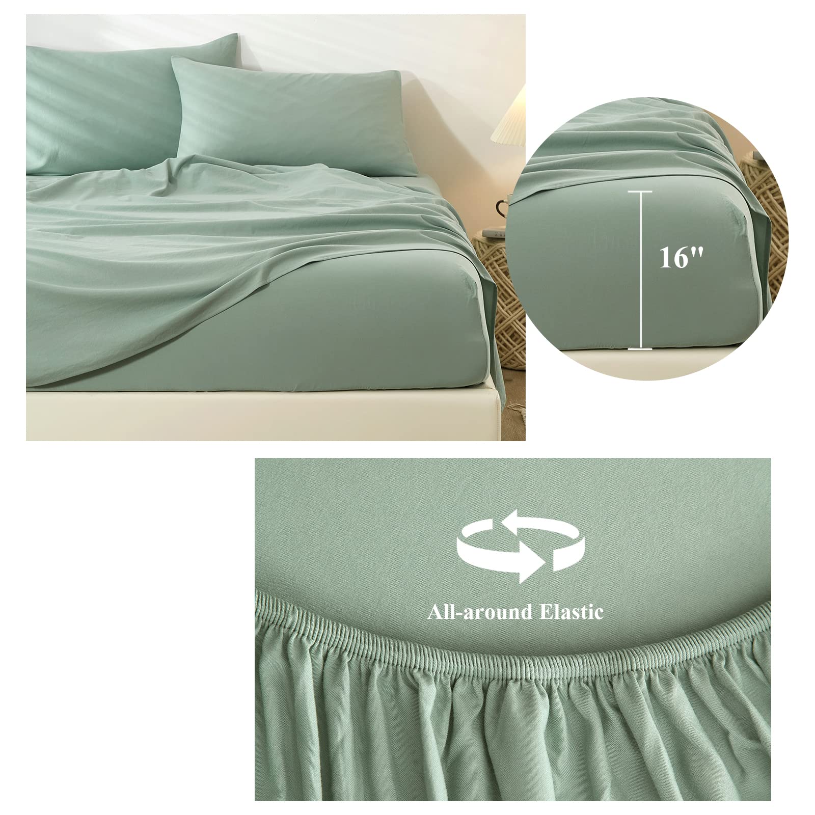 HighBuy Twin Bed Sheets Set - 3 Piece Microfiber Bedding in Sage Green - Breathable, Shrink & Fade Resistant - Deep Pocket Fits 16
