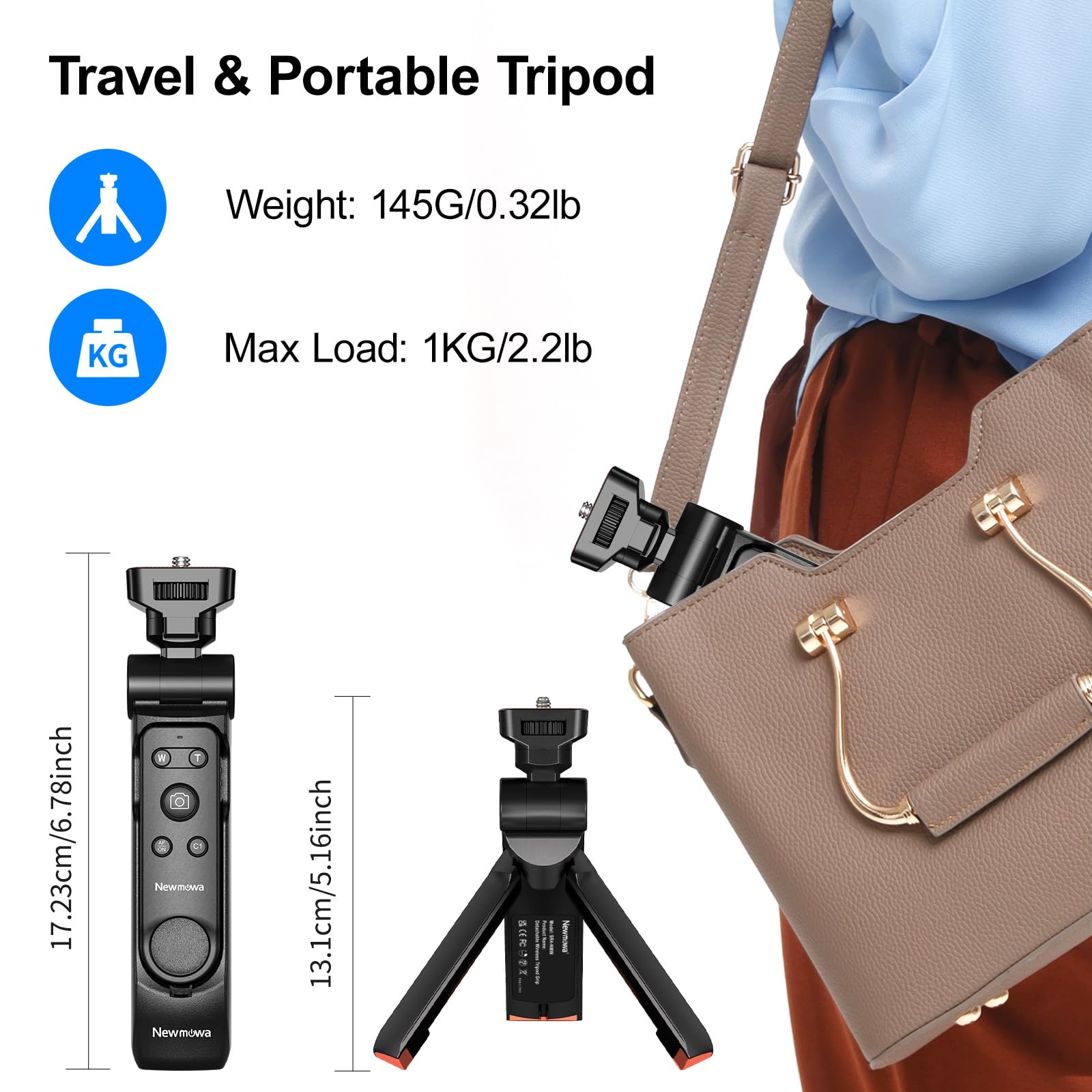 Newmowa Wireless Remote Control Camera Tripod Grip - Portable Travel Mini Tripod Handheld Stabilizer for Sony ZV-1, ZV-1F, RX100 VII, A7 III, A6100, Canon EOS R, RP, 6D Mark II, 800D, Nikon Z, Z50 - Perfect for Vlogging, Travel Photography & Outdoor Shooting