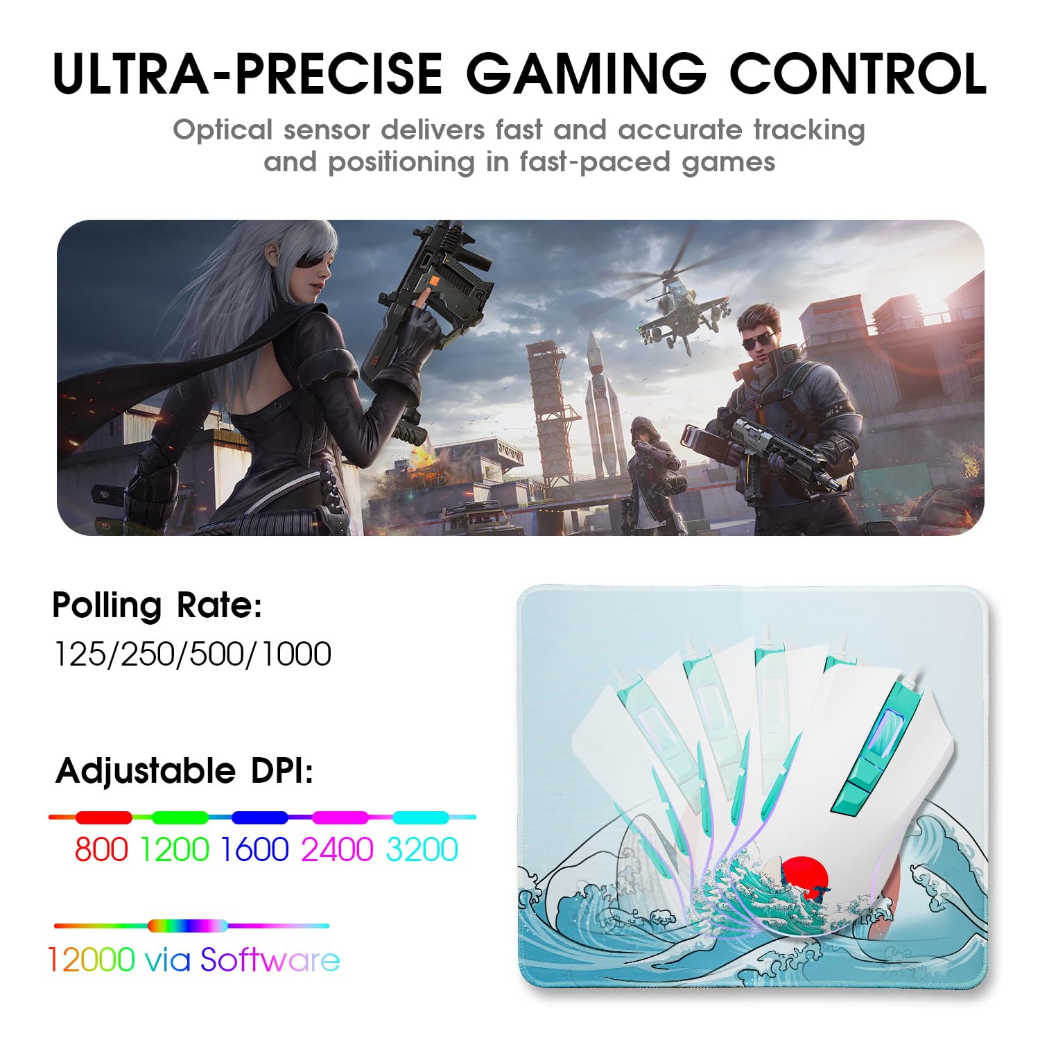 XVX Wired Gaming Mouse - 12000 DPI RGB Gaming Mouse with 12 Backlit Modes & 7 Programmable Buttons, Ergonomic PC Gaming Mouse for Windows/Mac, Customizable Keybindings - Perfect for FPS, MOBA & MMO Gaming (Coral Sea)