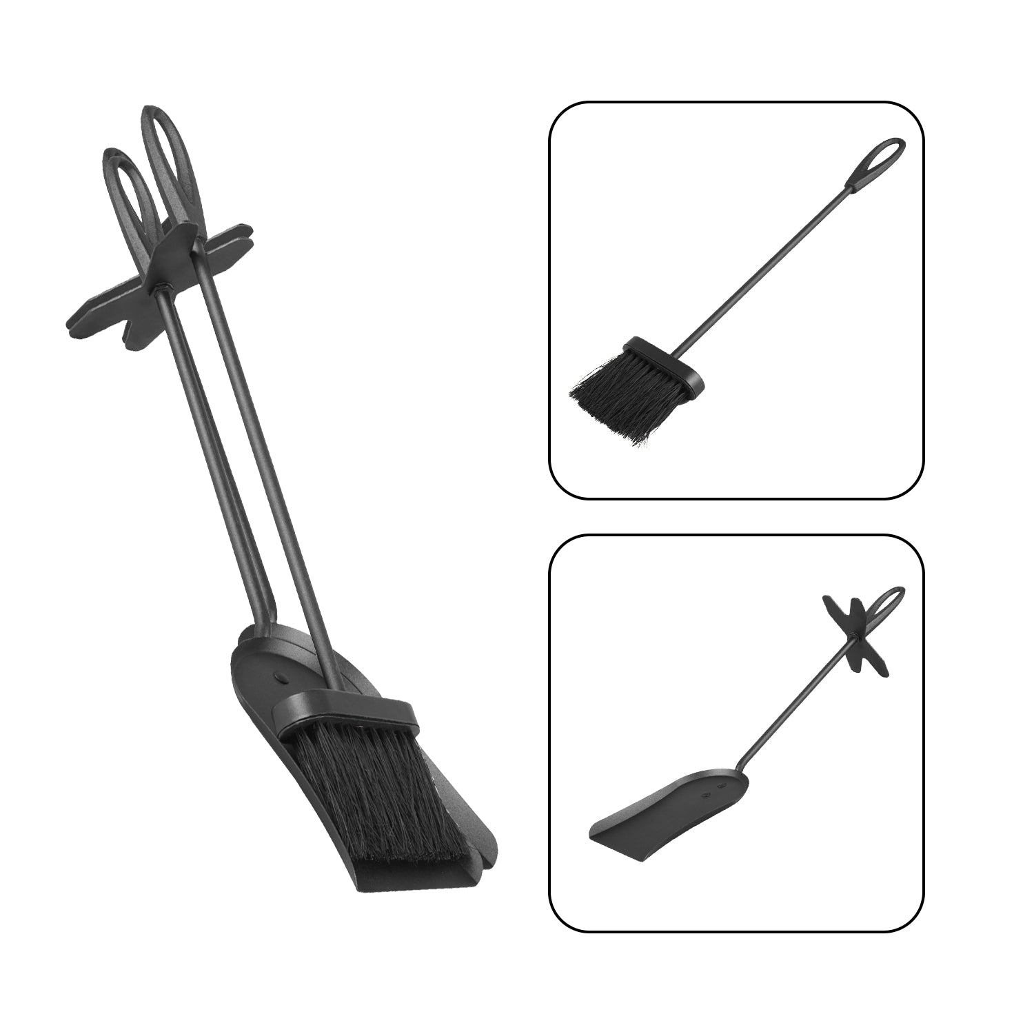 VODA™ Fireplace Tools Set VDTS400 - Heavy Duty Fireplace Poker, Brush, Shovel & Stand - Perfect for Indoor & Outdoor Fire Pits, Wood Stoves, and Fireplaces