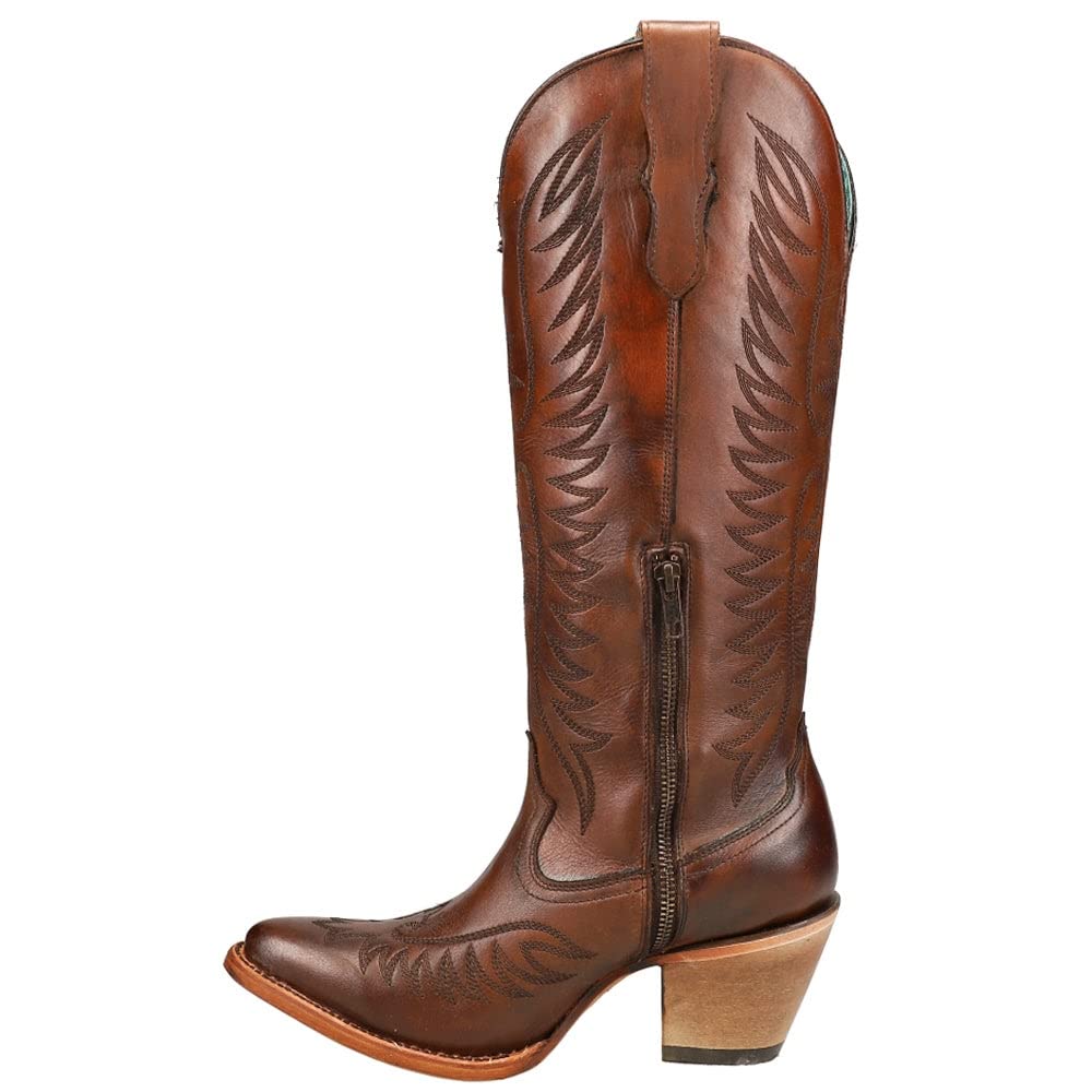 Women's Western Cowgirl Leather Boots with Embroidery - Snip Toe Tall Top Corral Boots for Country Dancing, Rodeo & Fashion Outfits