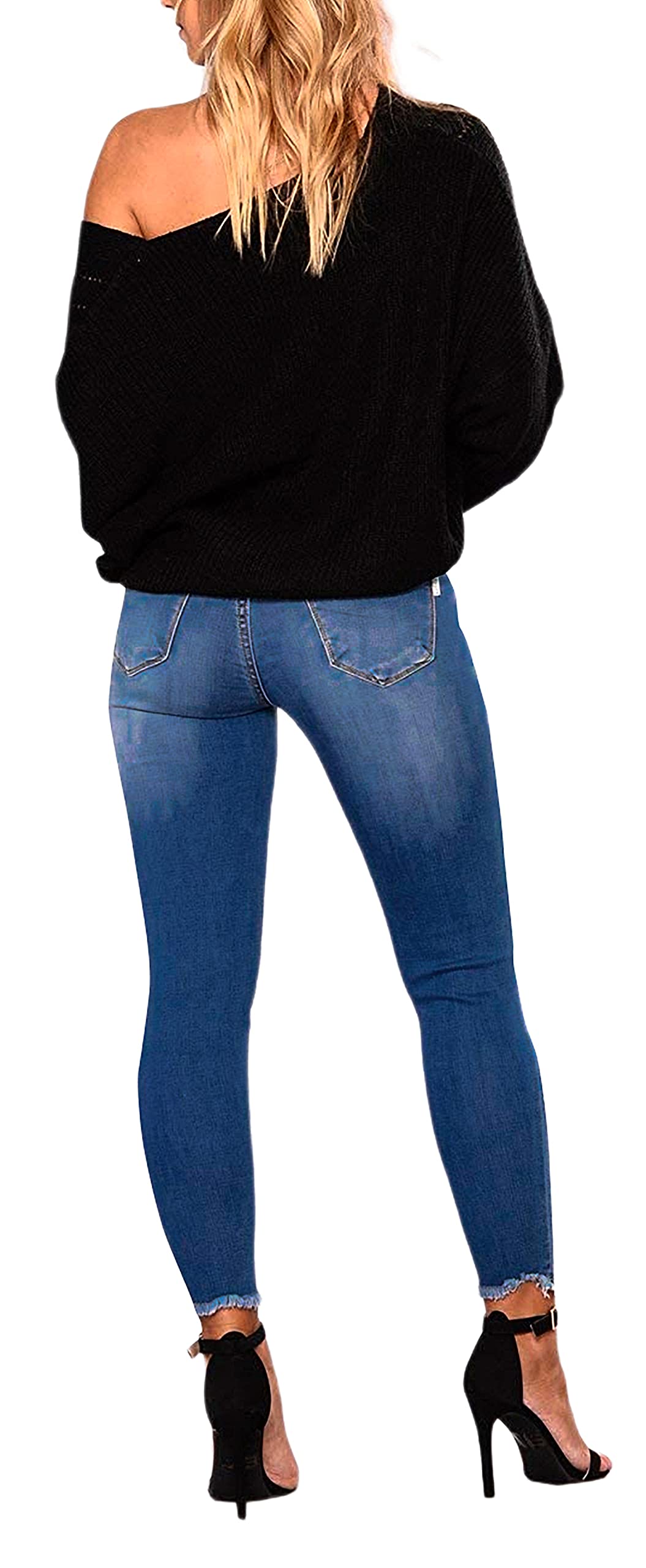 FairBeauty Women's Skinny Stretch Jeans - Frayed Raw Hem, Slim Fit Ripped Denim Pants for Casual Wear & Street Style Fashion | High Waist Stretchable Jeans for Everyday Comfort