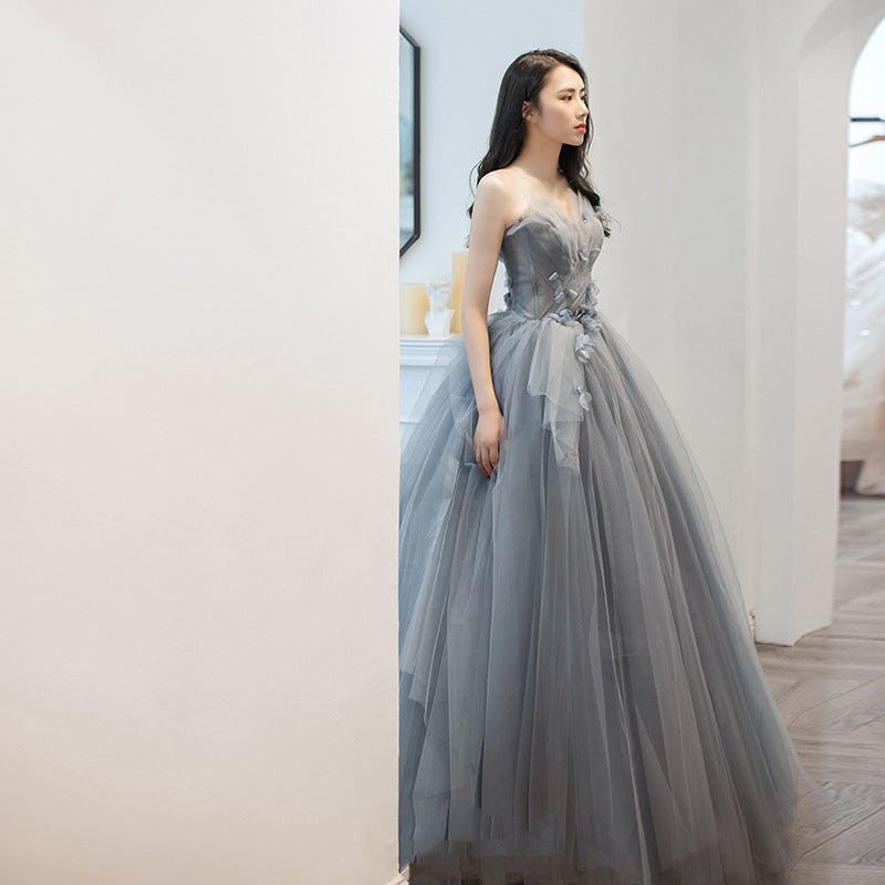 Elegant Gray Blue Sweetheart Neckline Long Prom Dress with Lace-Up Back - Perfect for Birthday Parties, Formal Dances & Special Occasions
