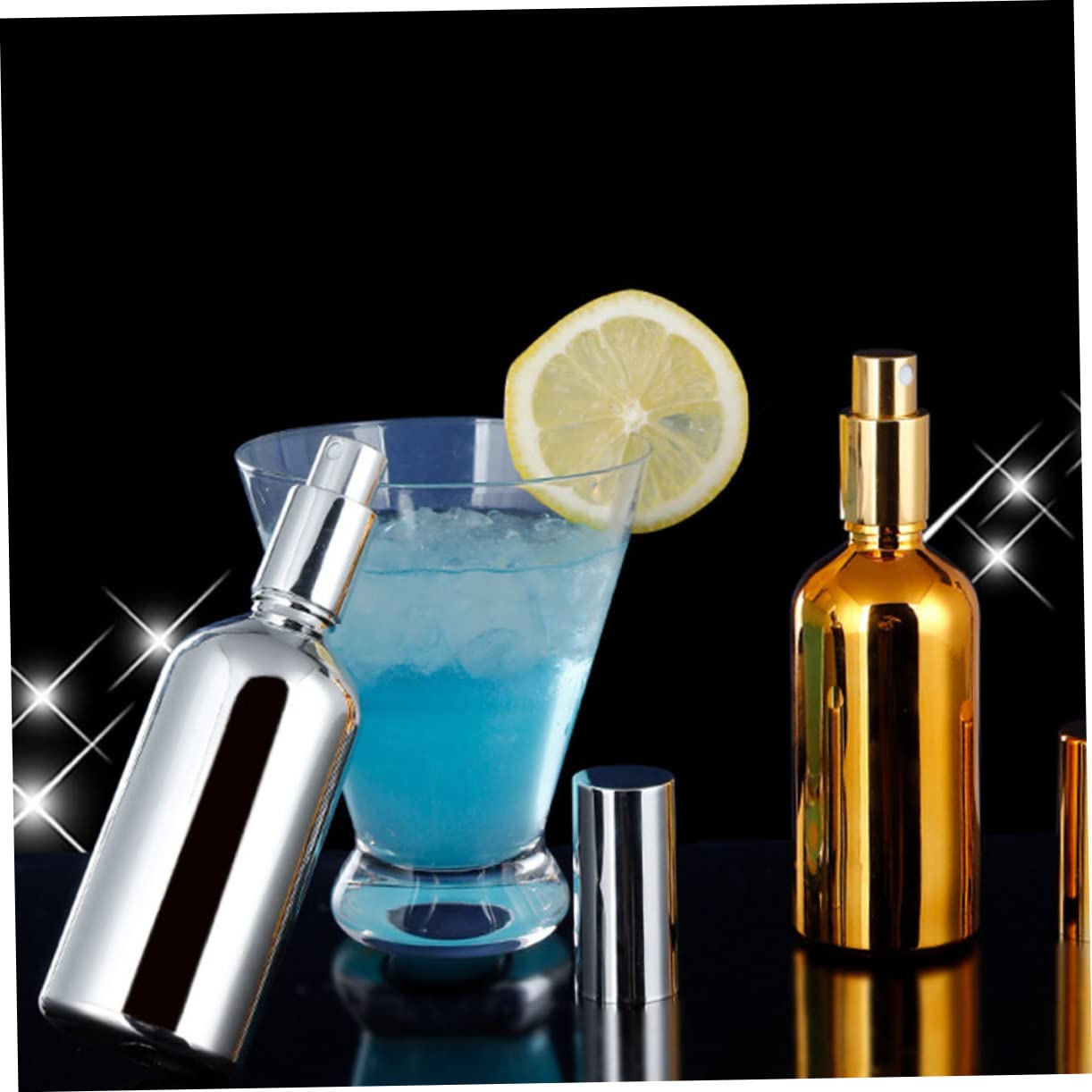 Premium Cocktail Atomizer Spray Bottles Set - Electroplated Glass with Non-Slip Base for Bartending, Mixology & Home Bar Use - Perfect for Cocktail Garnishing, Flavor Infusing & Bar Decor