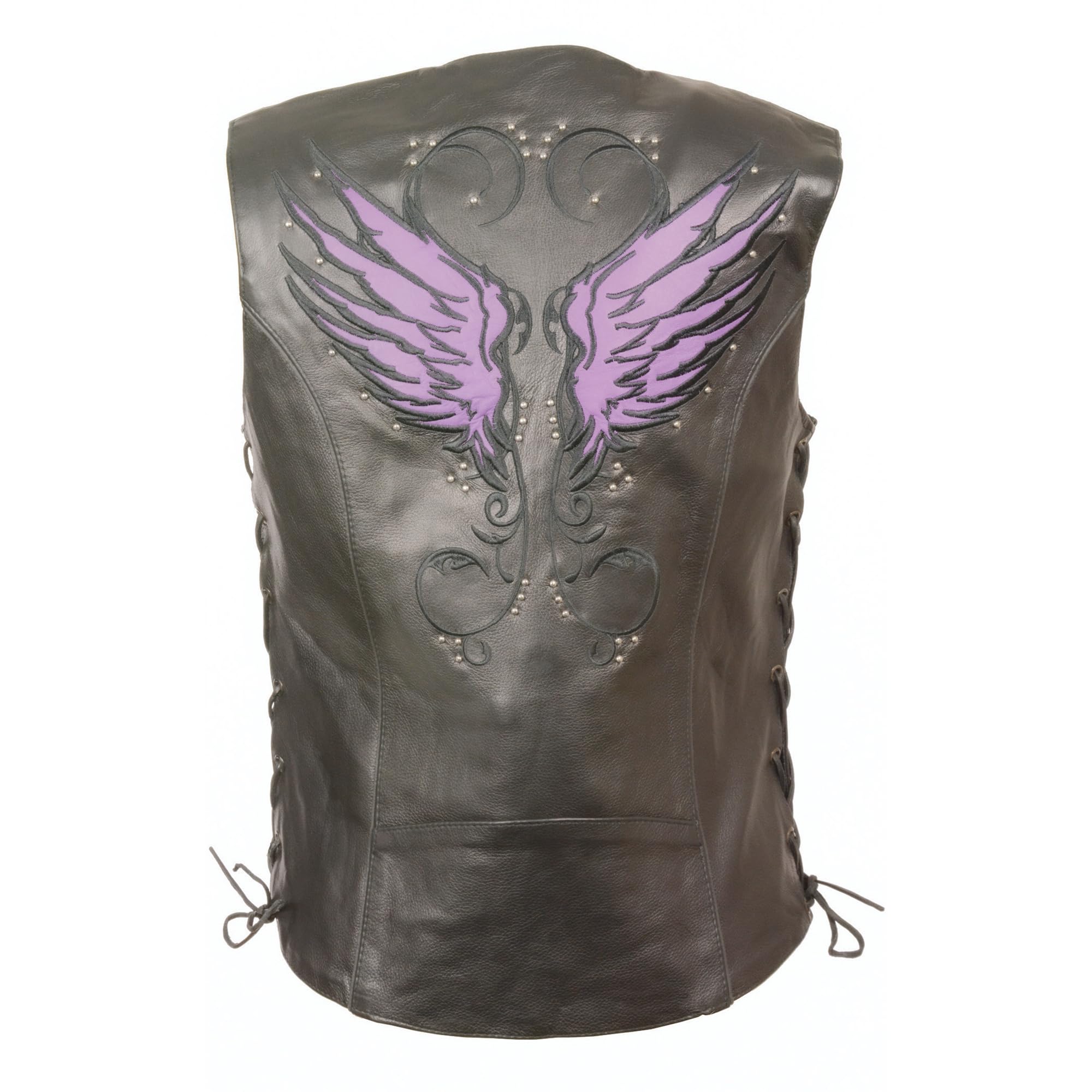 Milwaukee Leather MLL4505 Black Women's Studded Leather Vest with Wing Detailing – Perfect for Biker Outfits, Rock Concerts & Edgy Fashion