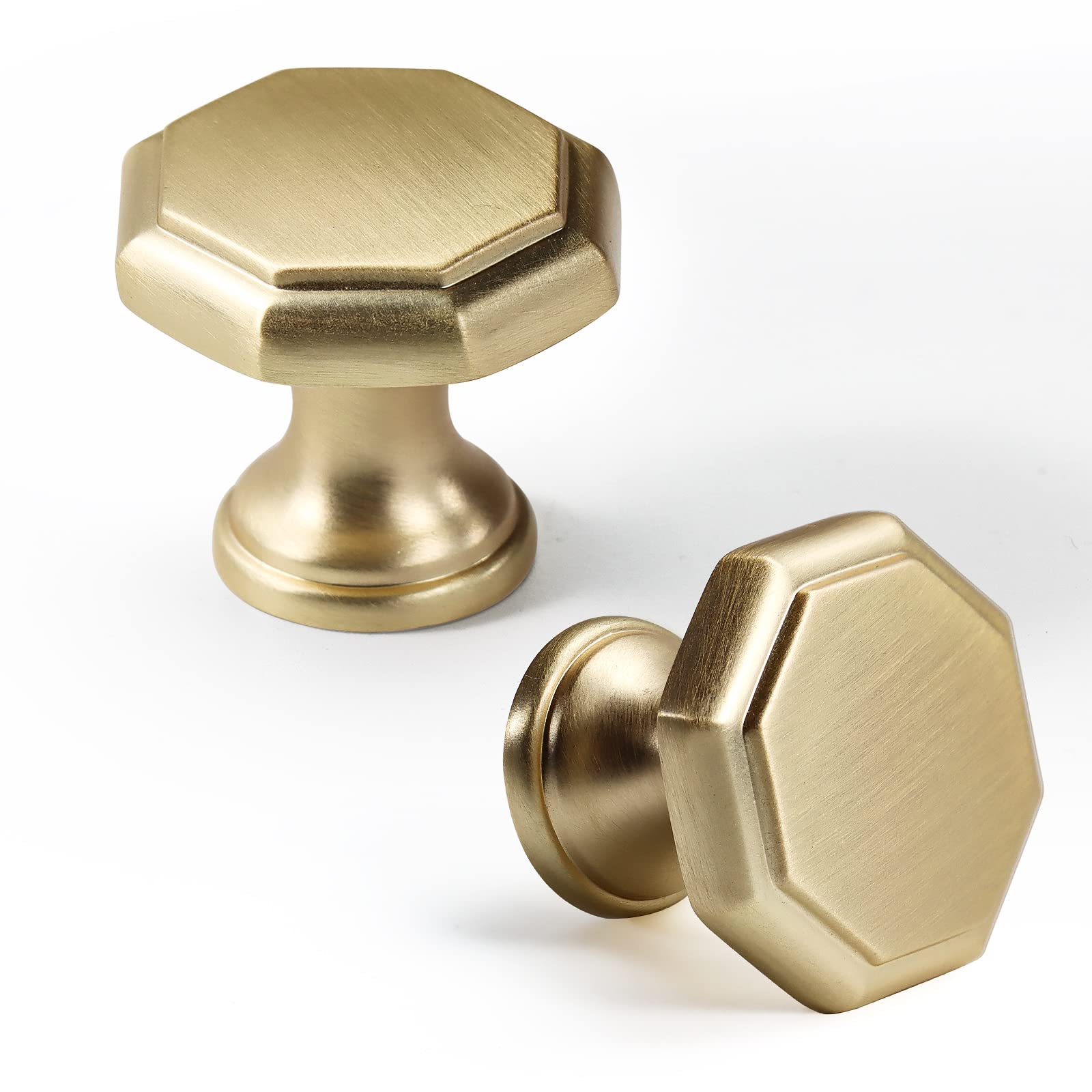 Brushed Brass Cabinet Knobs - 10 Pcs Zinc Alloy Drawer Pulls for Kitchen & Bathroom