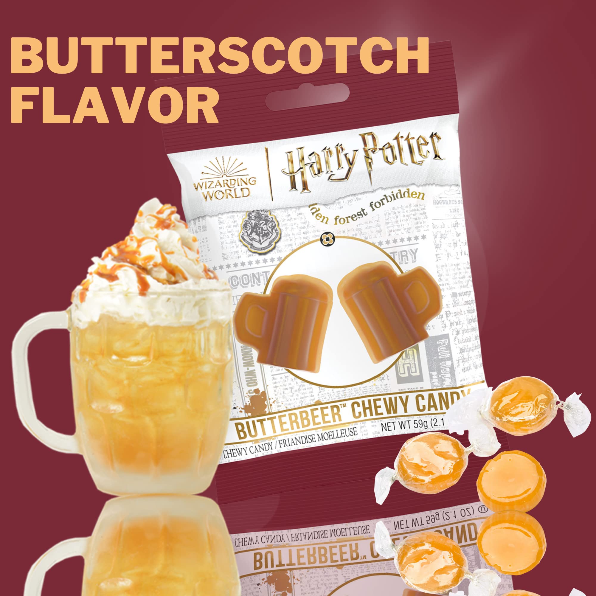 Needzo Butter Beer Chewy Gummies - Butterscotch Flavored Candy Inspired by Classic Movies - Pack of 3 Small Gift Packages - Perfect for Halloween Treats, Movie Nights & Party Favors