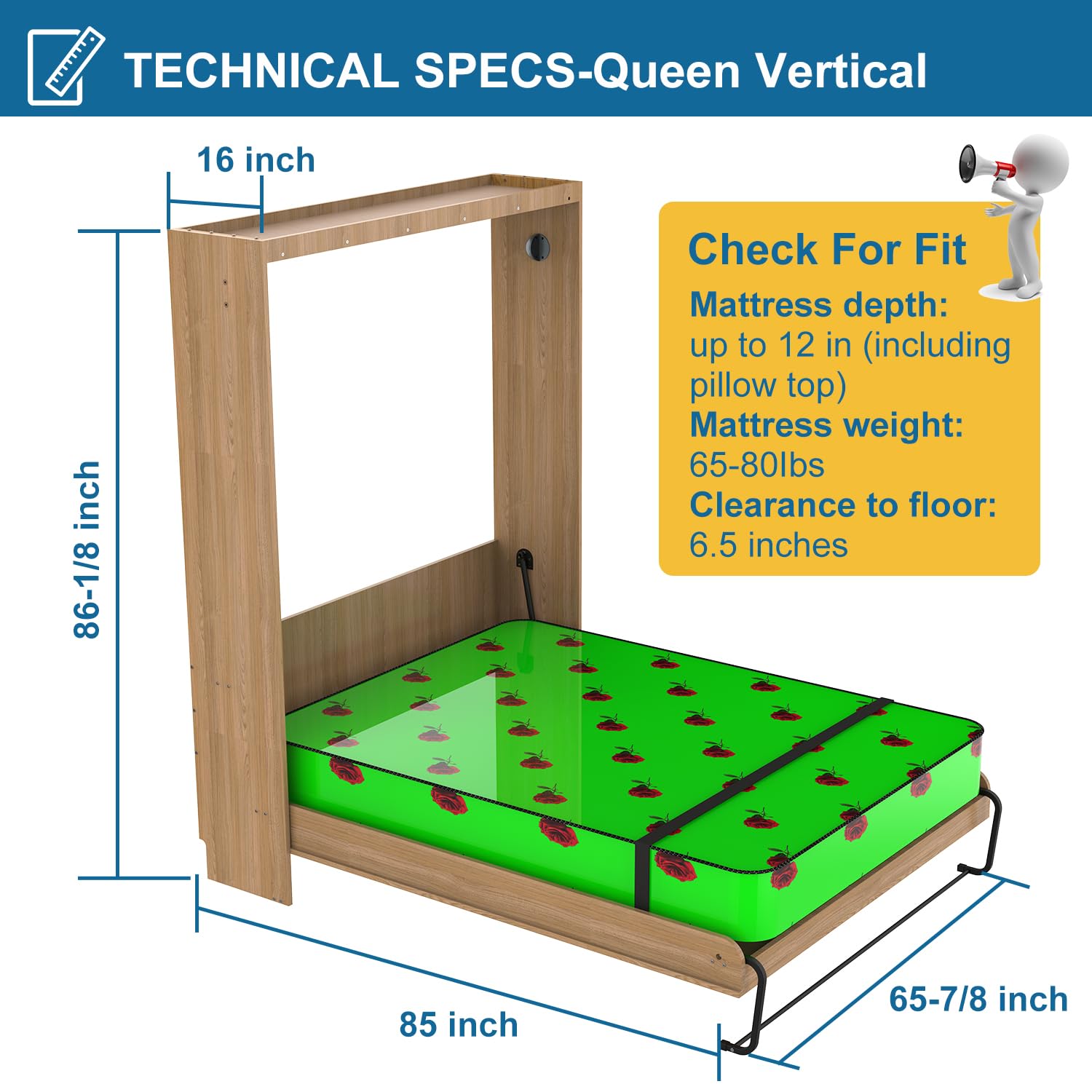 TOPOWN Queen Size Deluxe Murphy Bed Kit - Vertical Wall Mount DIY Hardware Set for Space Saving | Perfect for Small Apartments, Guest Rooms & Home Offices