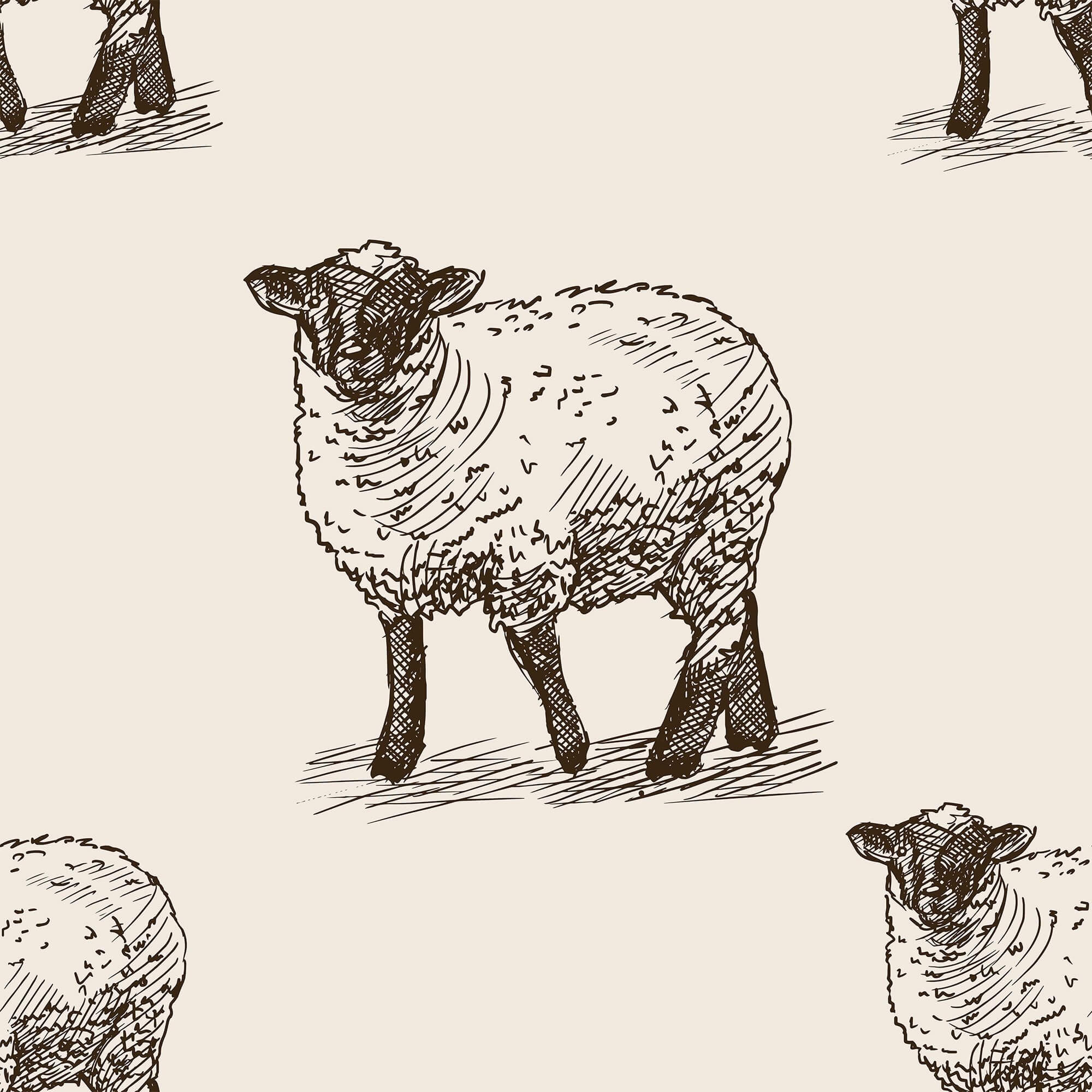 Off White Sketched Animal Peel and Stick Removable Wallpaper 6396 - Self-Adhesive Decorative Wallpaper for Bedroom, Nursery, Living Room, Dorm & Home Decor