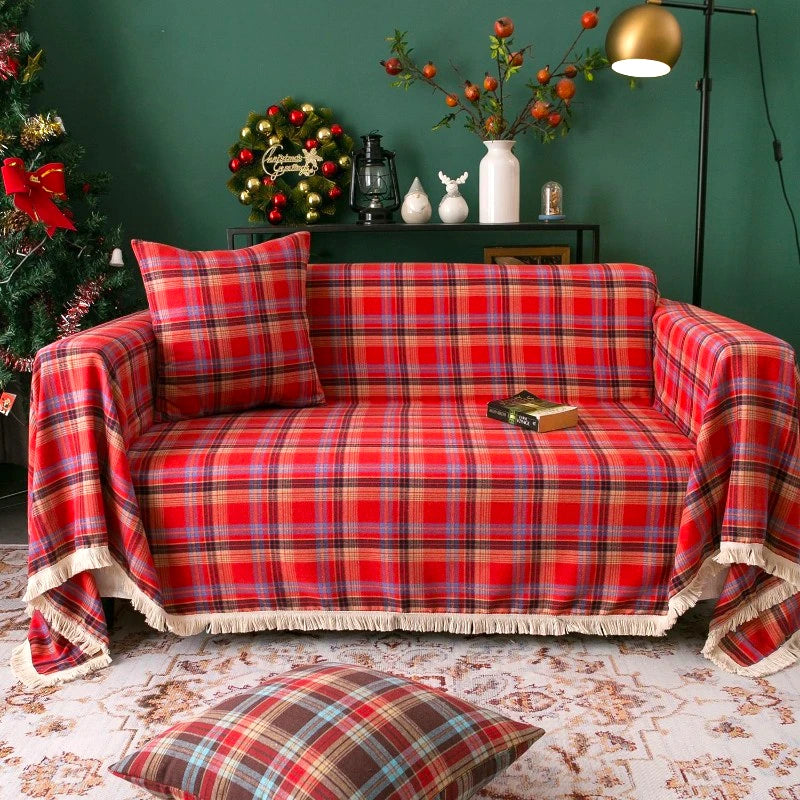 Celina Heritage Tartan Holiday Flair Sofa Cover - Premium Stretchable Couch Slipcover for Christmas Decor, Living Room Protection & Seasonal Home Styling