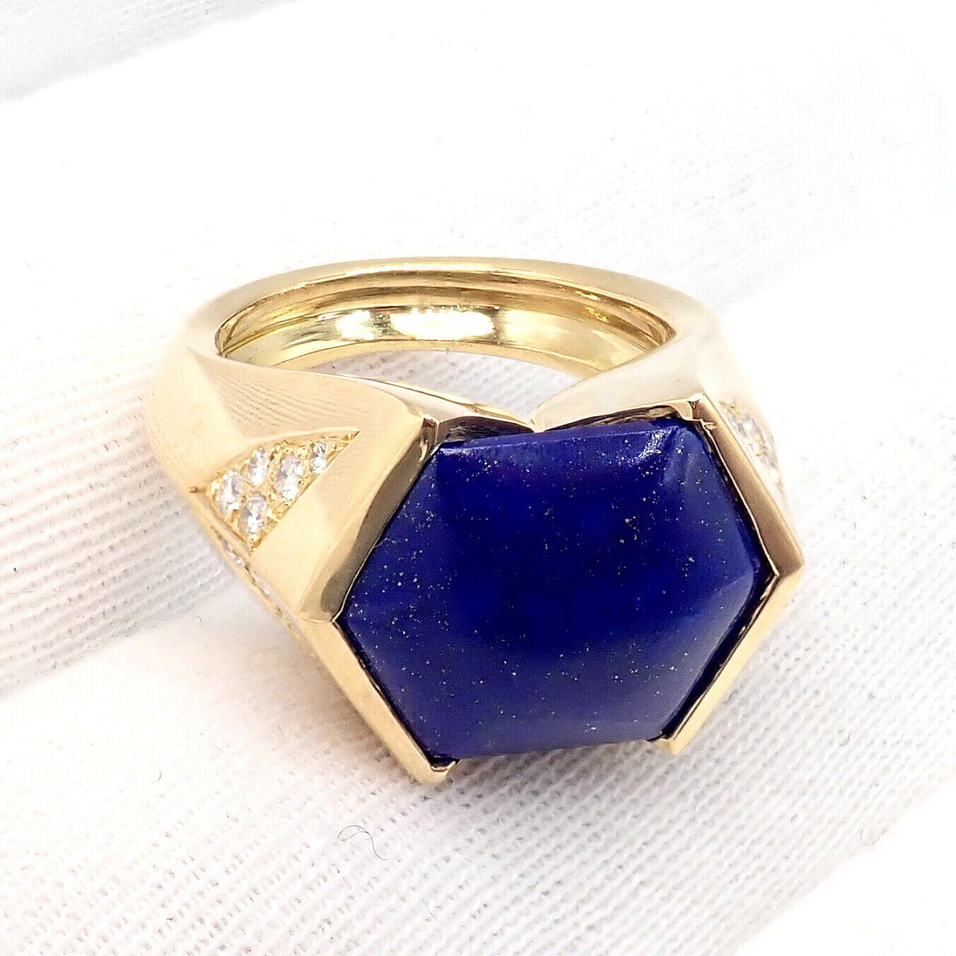 Authentic Julius Cohen 18k Yellow Gold Diamond & Lapis Lazuli Ring for Women - Luxury Statement Jewelry for Weddings, Parties & Special Occasions