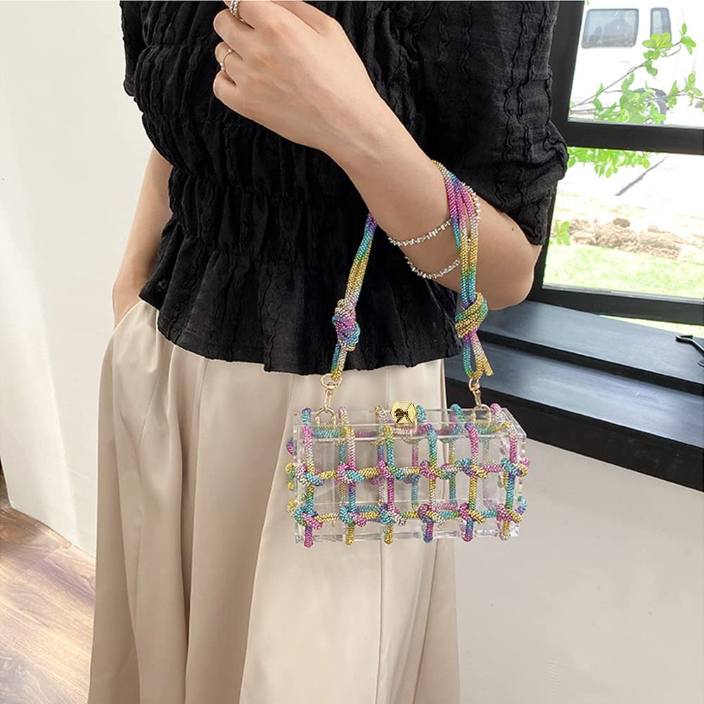 Sparkling Rhinestone Acrylic Clutch Purse for Women - Clear Crystal Evening Bag with Glitter Design for Wedding, Prom & Cocktail Parties - Elegant Accessory for Special Occasions & Formal Events