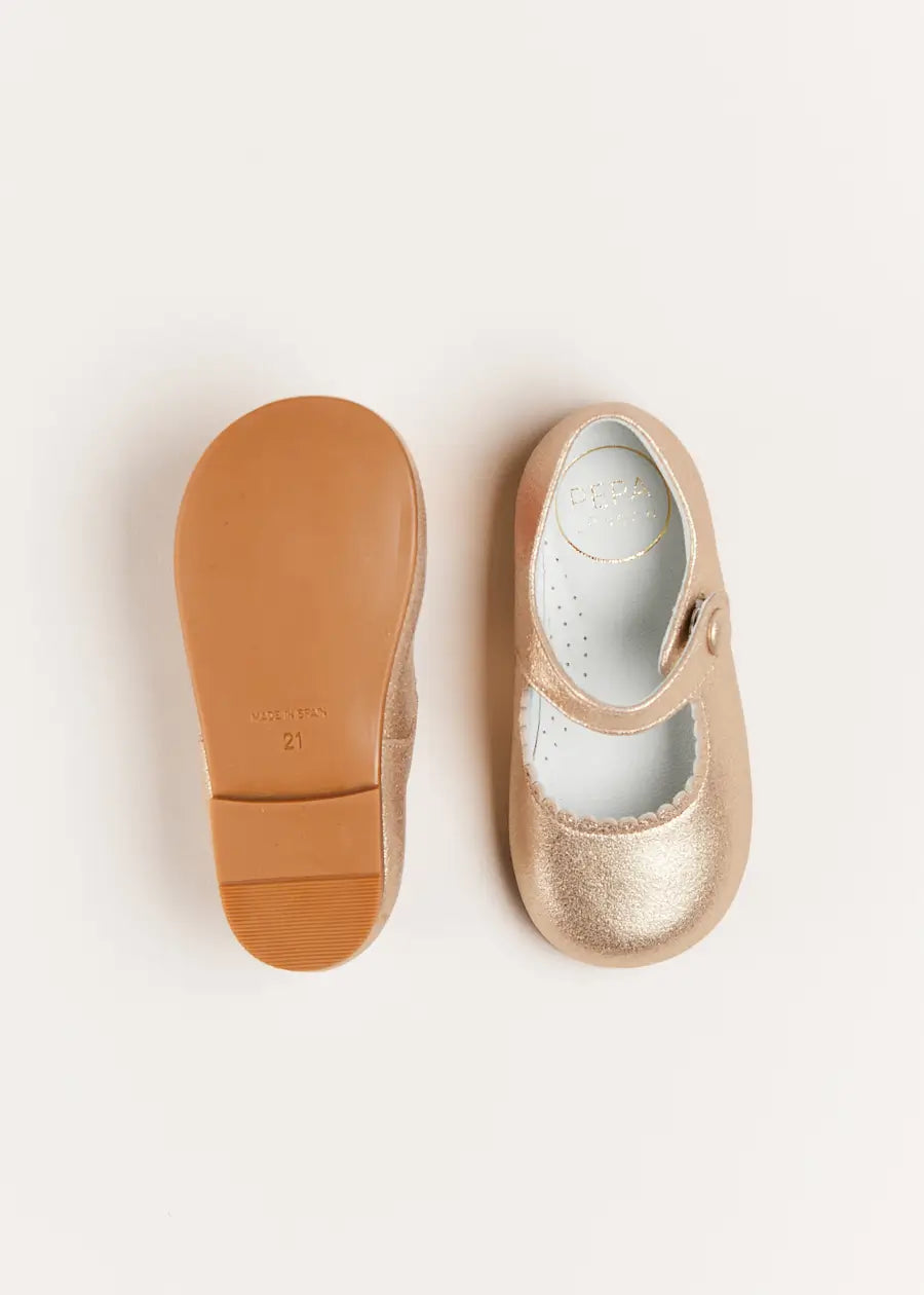 Gold Leather Mary Jane Baby Shoes for Girls & Boys - Size 20-26EU - Comfortable First Walkers for Special Occasions & Everyday Wear