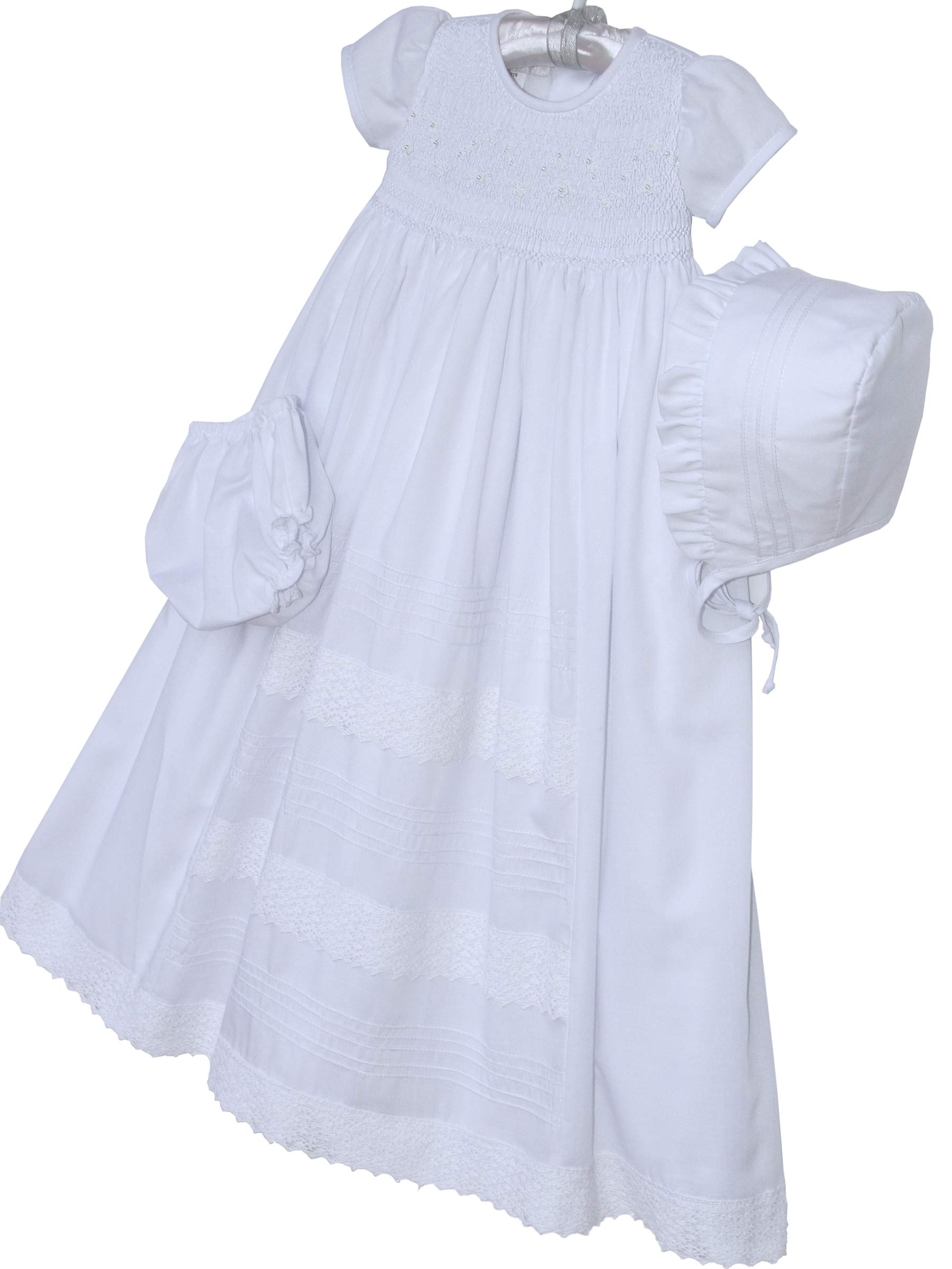 Luxury Baby Girls Christening Gown Set - Hand-Smocked Heirloom Baptism Dress with Matching Bonnet | Perfect for Christenings, Baptisms & Special Occasions