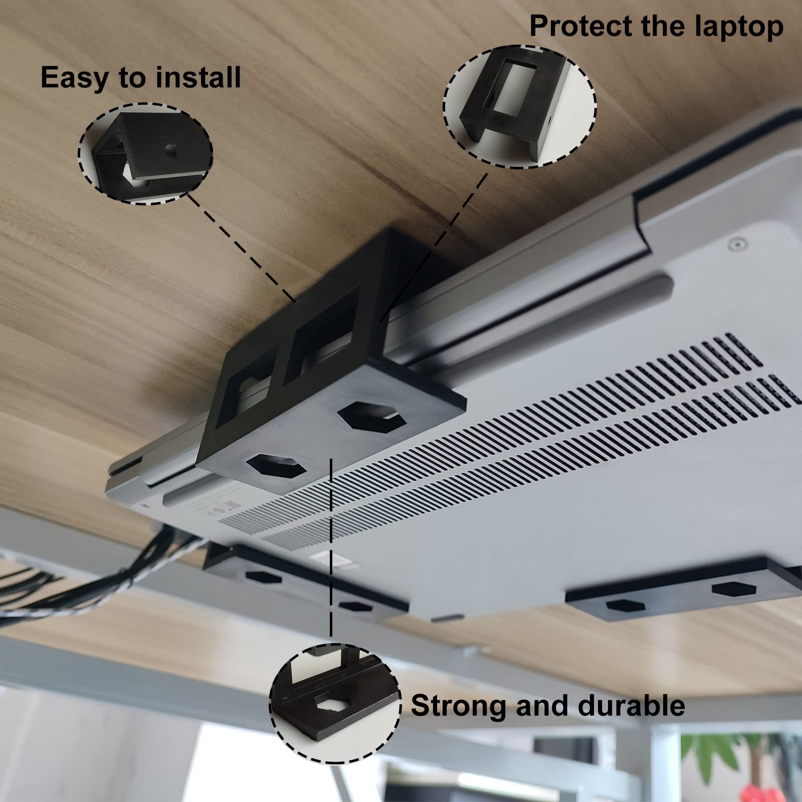 PIAOLGYI 6-Pack Under Desk Laptop Mount Bracket with Screws - Space Saving Laptop/Keyboard Holder for Home Office, Gaming & Workspace Organization