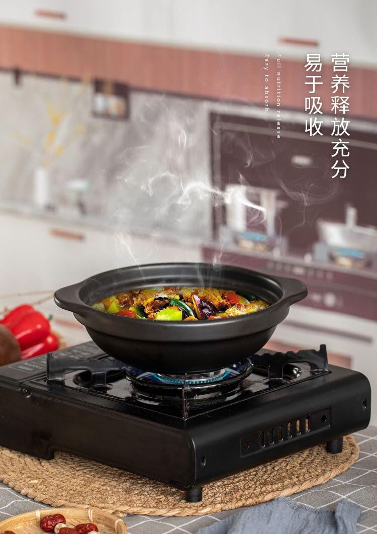 Premium Heat-Resistant Ceramic Casserole Pot with Lid - 8 Inch Black Clay Saucepan for Cooking Soup, Stew & Baking - Ideal for Oven, Stovetop & Serving Dishes