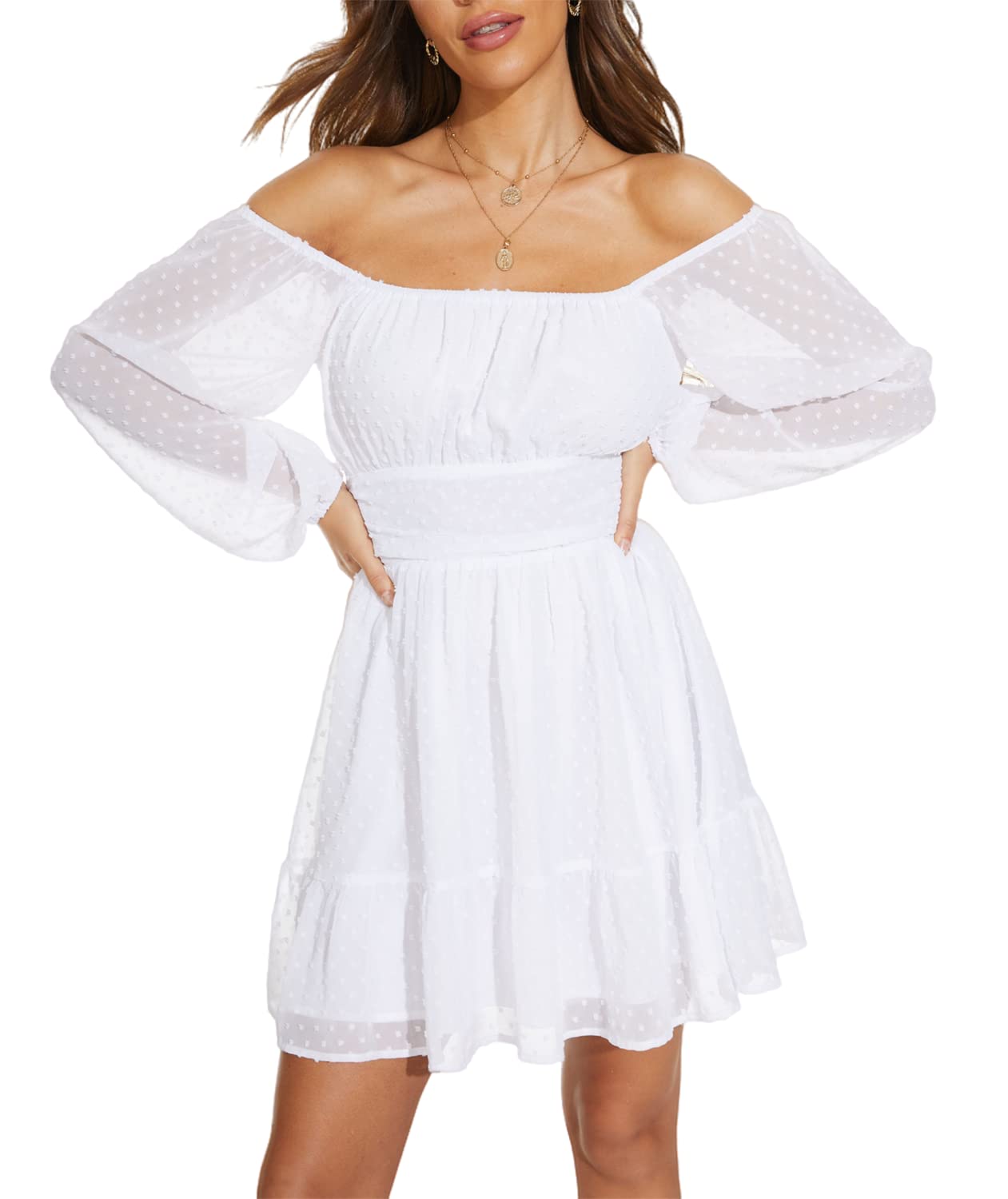 Square Neck Mini Dress for Women 2023 - Puff Sleeve Tie Back A-Line Dress with Elastic Waist | Summer Party, Date Night, Cocktail & Casual Wear