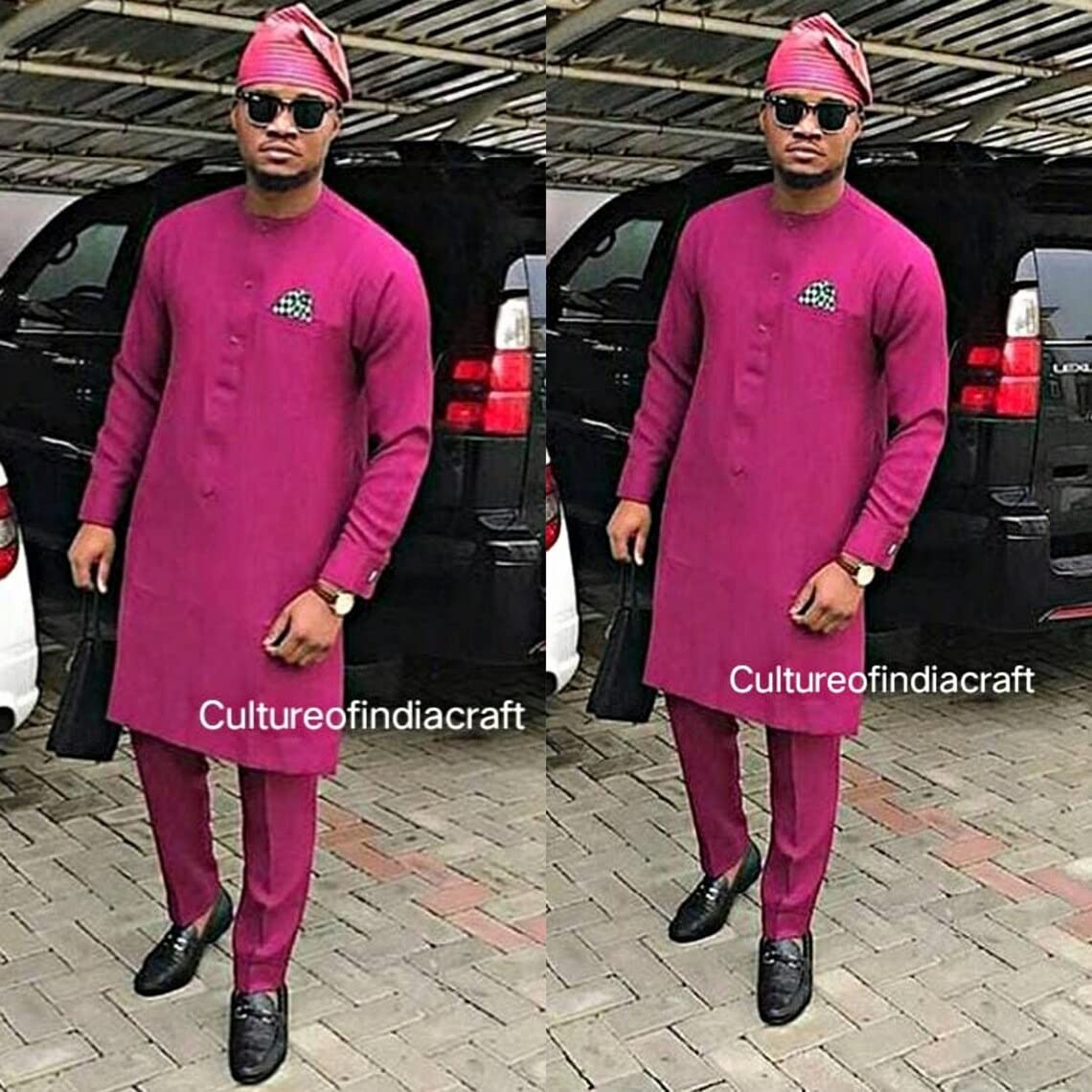 African Dashiki Shirt for Men | Traditional Wedding Groomsmen Attire | Pink African Print Cotton Tunic | Perfect for Cultural Celebrations & Special Occasions