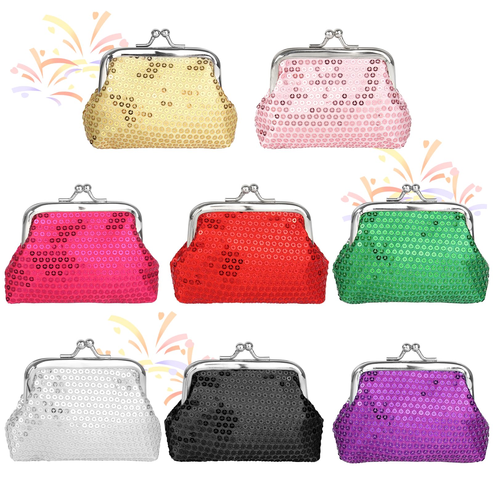8PCS Sequin Coin Purse Wallet Set - Glitter Clutch with Buckle Closure for Women, Girls & Teens - Perfect for Parties, Prom, Gifts & Everyday Use (8 Color Options)