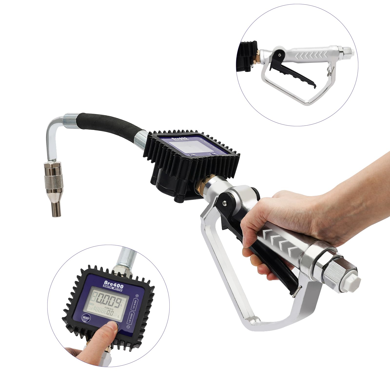Heavy Duty Air Operated Oil Transfer Pump - Digital Gasoline & Motor Oil Dispenser with Control Valve & Meter Nozzle (US Stock) - Perfect for Auto Shops, Industrial Use & Fluid Management