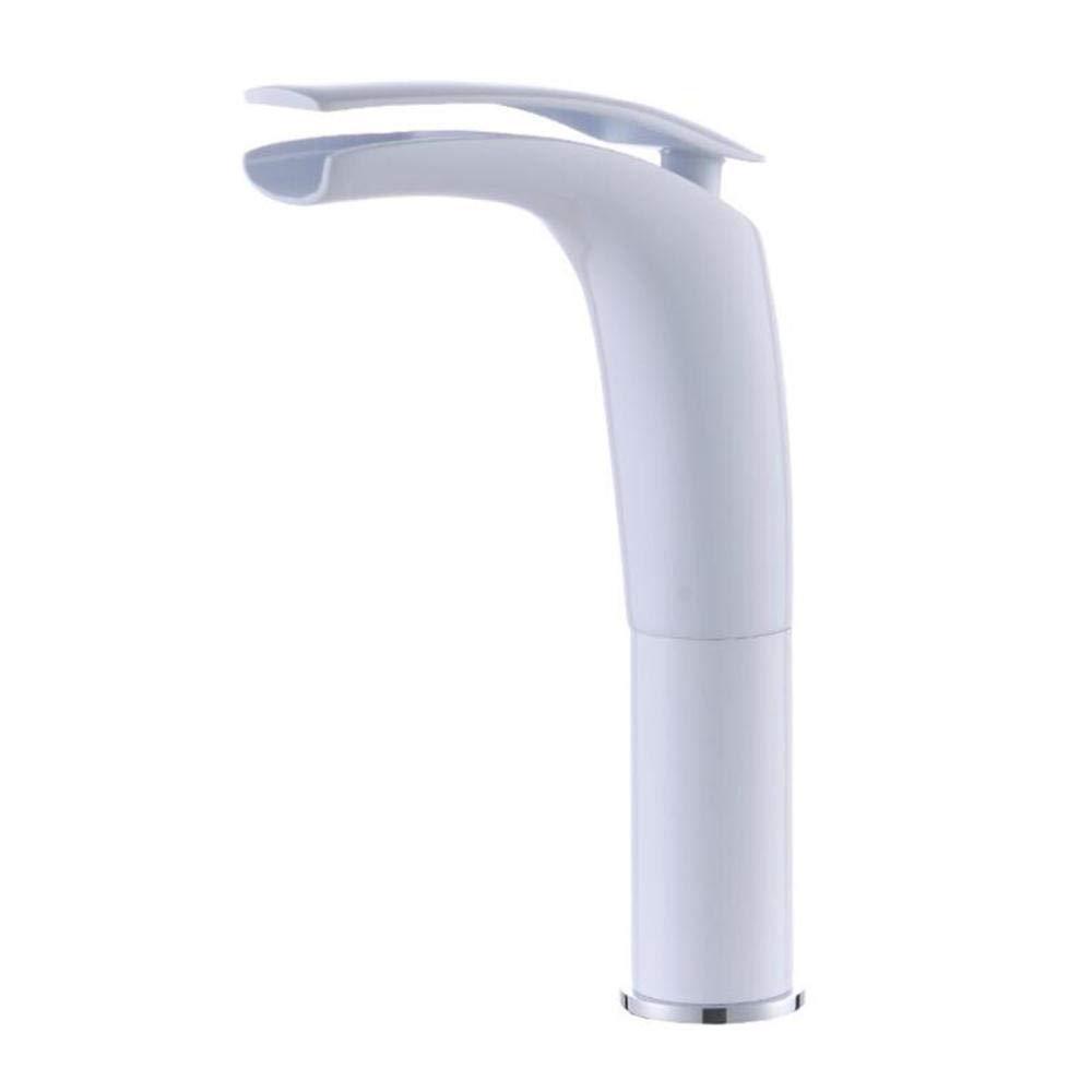 Tall Waterfall Bathroom Sink Faucet - White Brass Basin Mixer Tap with Hot & Cold Water - Perfect for Modern Vanities, Powder Rooms, and Luxury Bathroom Designs