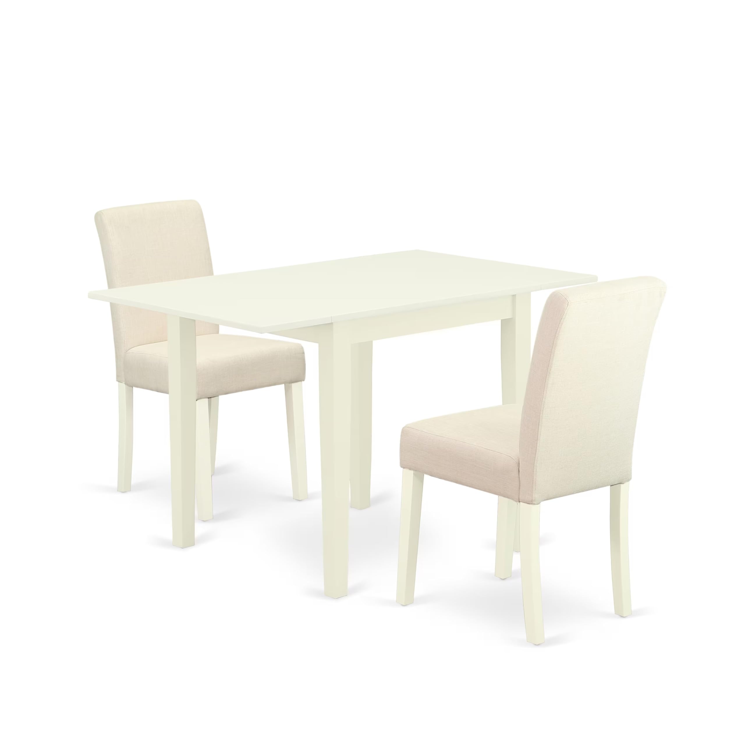 East West Furniture 3-Piece Kitchen Table Set with Drop Leaf - 30x48 Inch Rectangle Dining Table & 2 Light Beige Linen Fabric Chairs, Linen White | Perfect for Small Spaces, Breakfast Nooks & Cozy Apartments