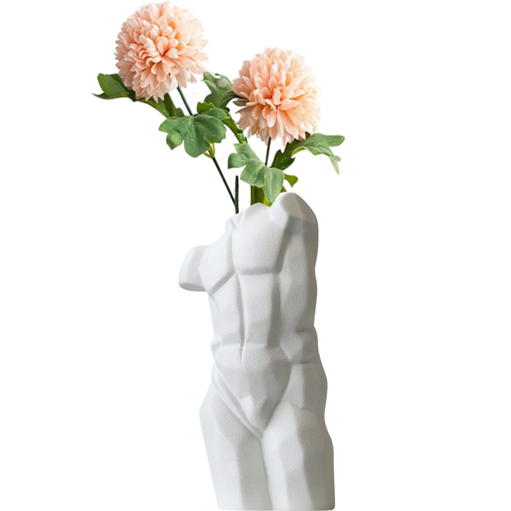 WAYUTO Male Body Vases - Ceramic Flower Vase, Man Body Shaped Vase, Unique Desktop Decor, Modern Art Sculpture for Home & Office - Perfect for Living Room, Bedroom, or Gift Giving (White)