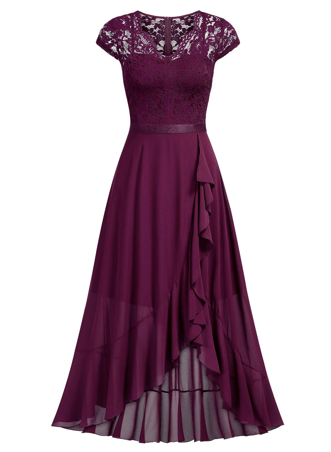 Elegant Miusol Women's V-Neck Lace Ruffle Maxi Dress for Bridesmaid, Wedding Party, and Special Occasions