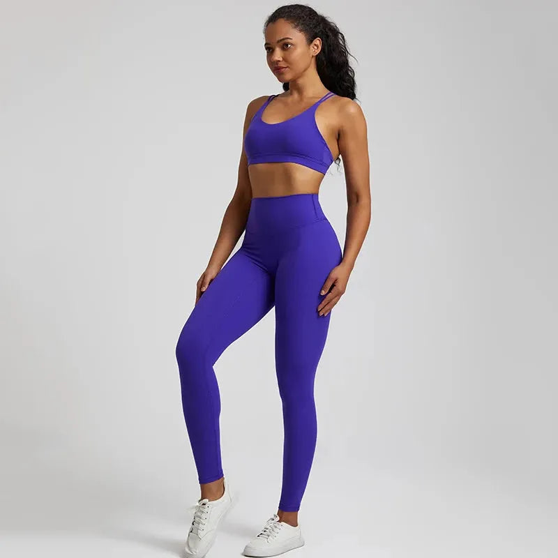 Buttery Soft Women's Yoga Set - High Waist Gym Leggings & Crisscross Sports Bra 2-Piece Workout Outfit | Perfect for Yoga, Pilates, Gym & Lounge Wear