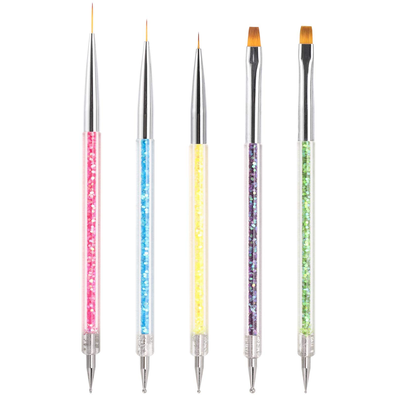 5-Piece Double Ended Nail Art Brush Set - Fine Liner, Dotting Pen for Gel Polish & Acrylic Nails - Professional Detailing Tools for DIY Manicures, Salon Use & Nail Art Designs